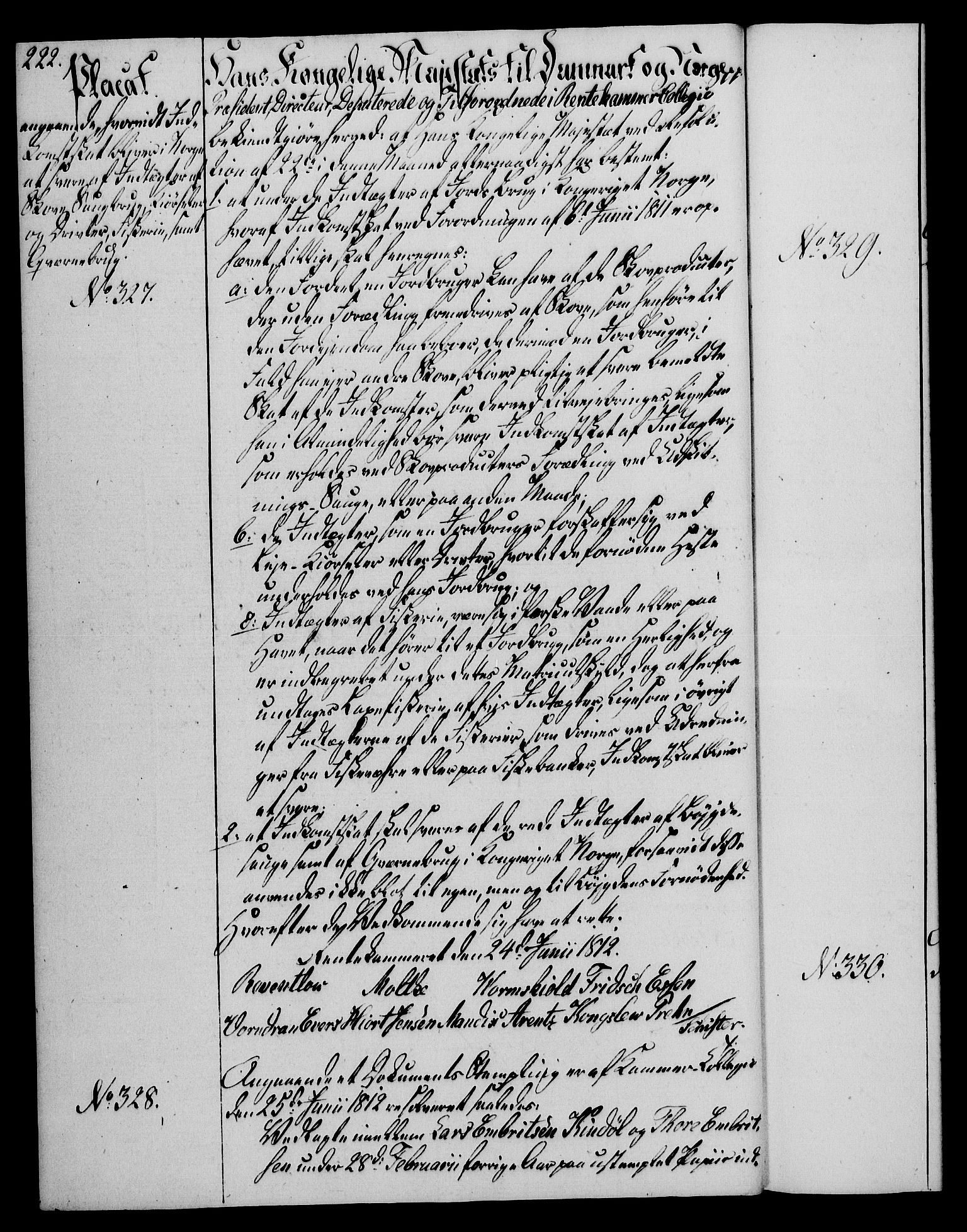 Rentekammeret, Kammerkanselliet, AV/RA-EA-3111/G/Gg/Gga/L0020: Norsk ekspedisjonsprotokoll med register (merket RK 53.20), 1811-1814, s. 222