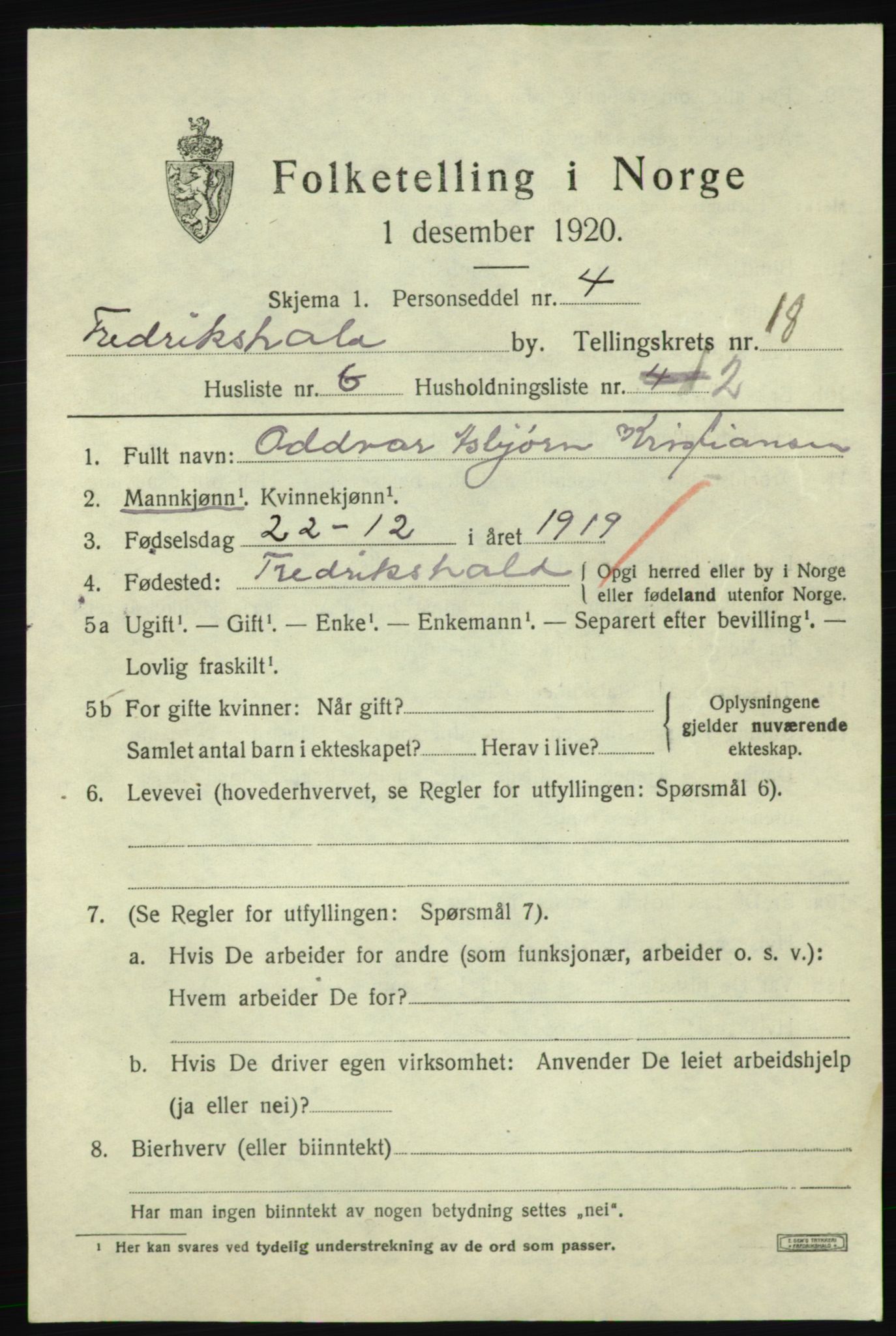 SAO, Folketelling 1920 for 0101 Fredrikshald kjøpstad, 1920, s. 27161