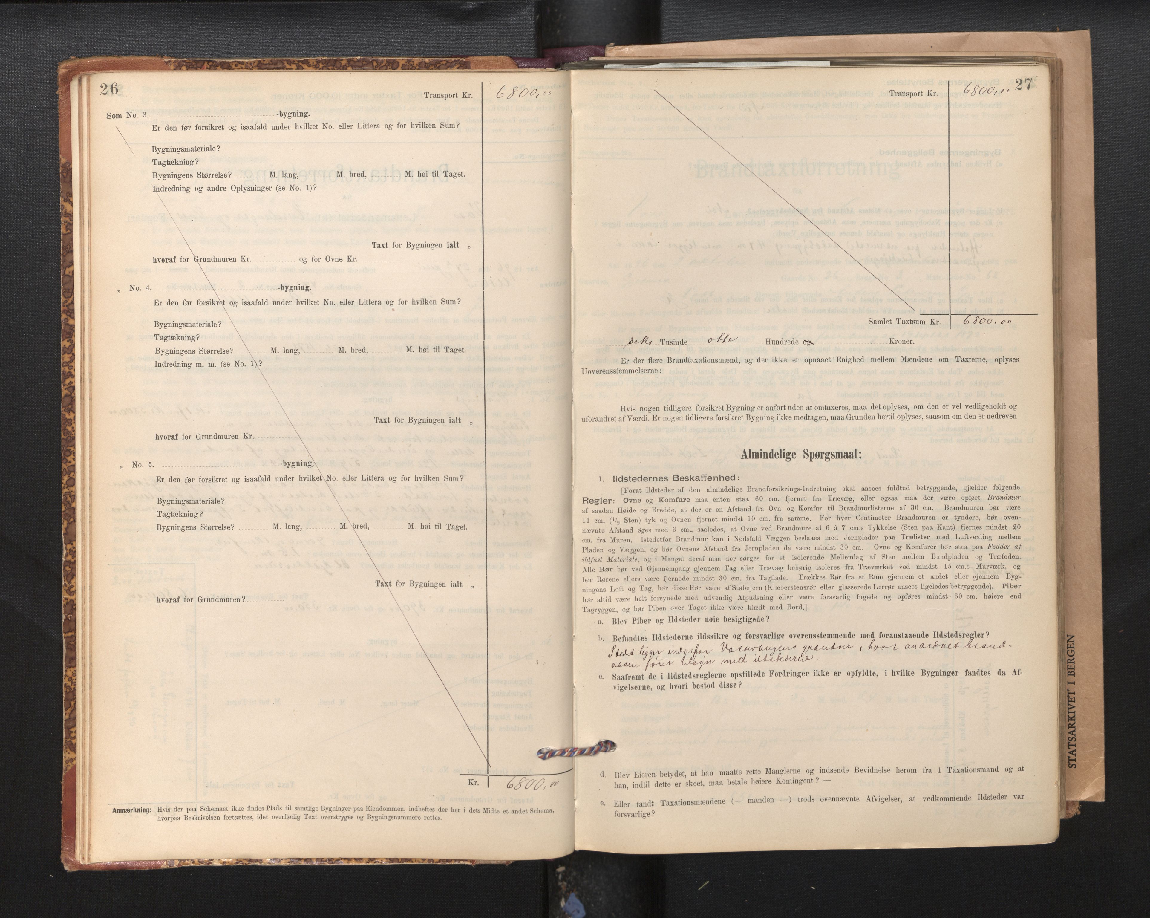 Lensmannen i Voss, SAB/A-35801/0012/L0008: Branntakstprotokoll, skjematakst, 1895-1945, s. 26-27