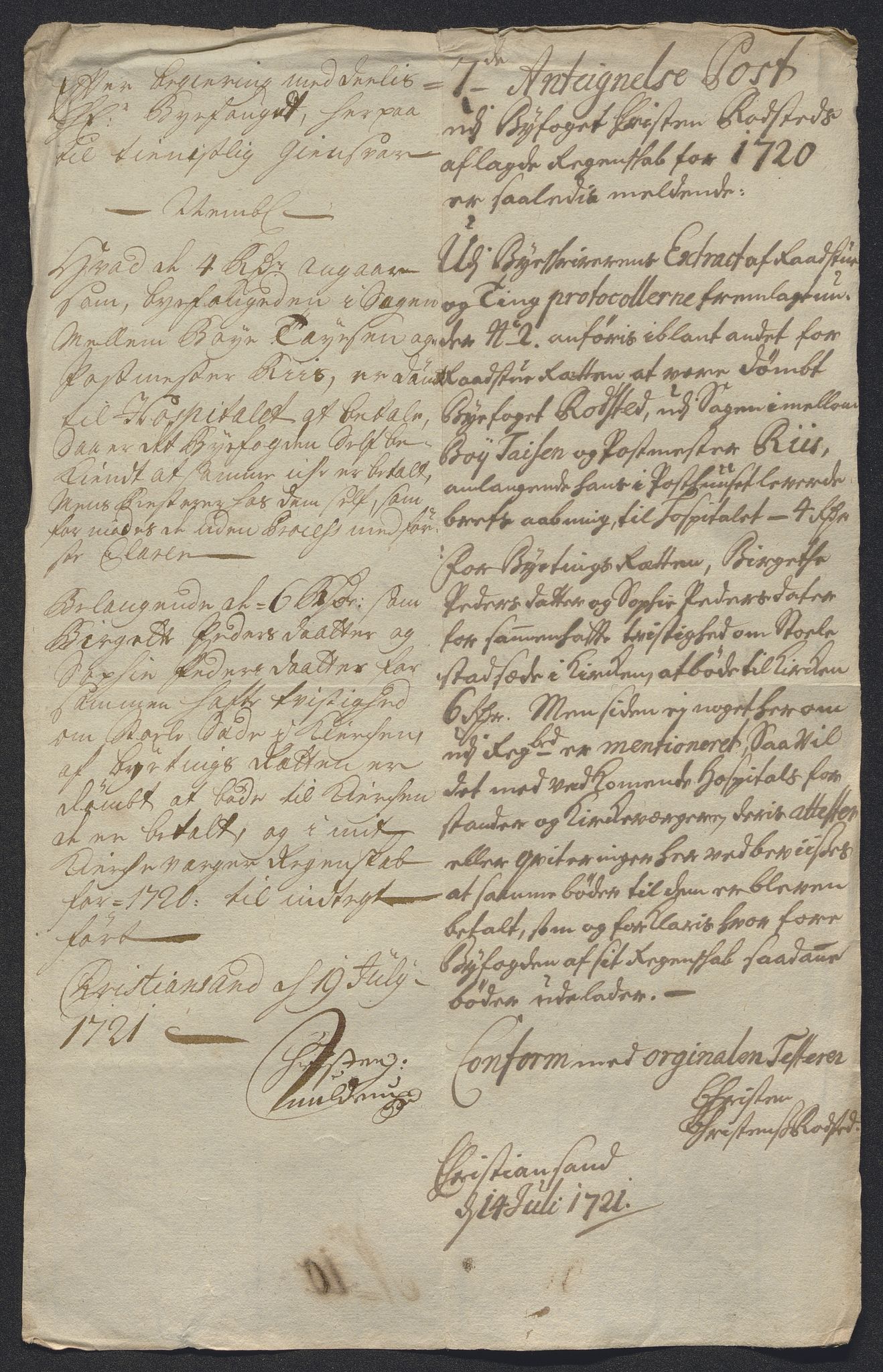 Rentekammeret inntil 1814, Reviderte regnskaper, Byregnskaper, AV/RA-EA-4066/R/Rm/L0286: [M19] Sikt og sakefall, 1719-1727, s. 113