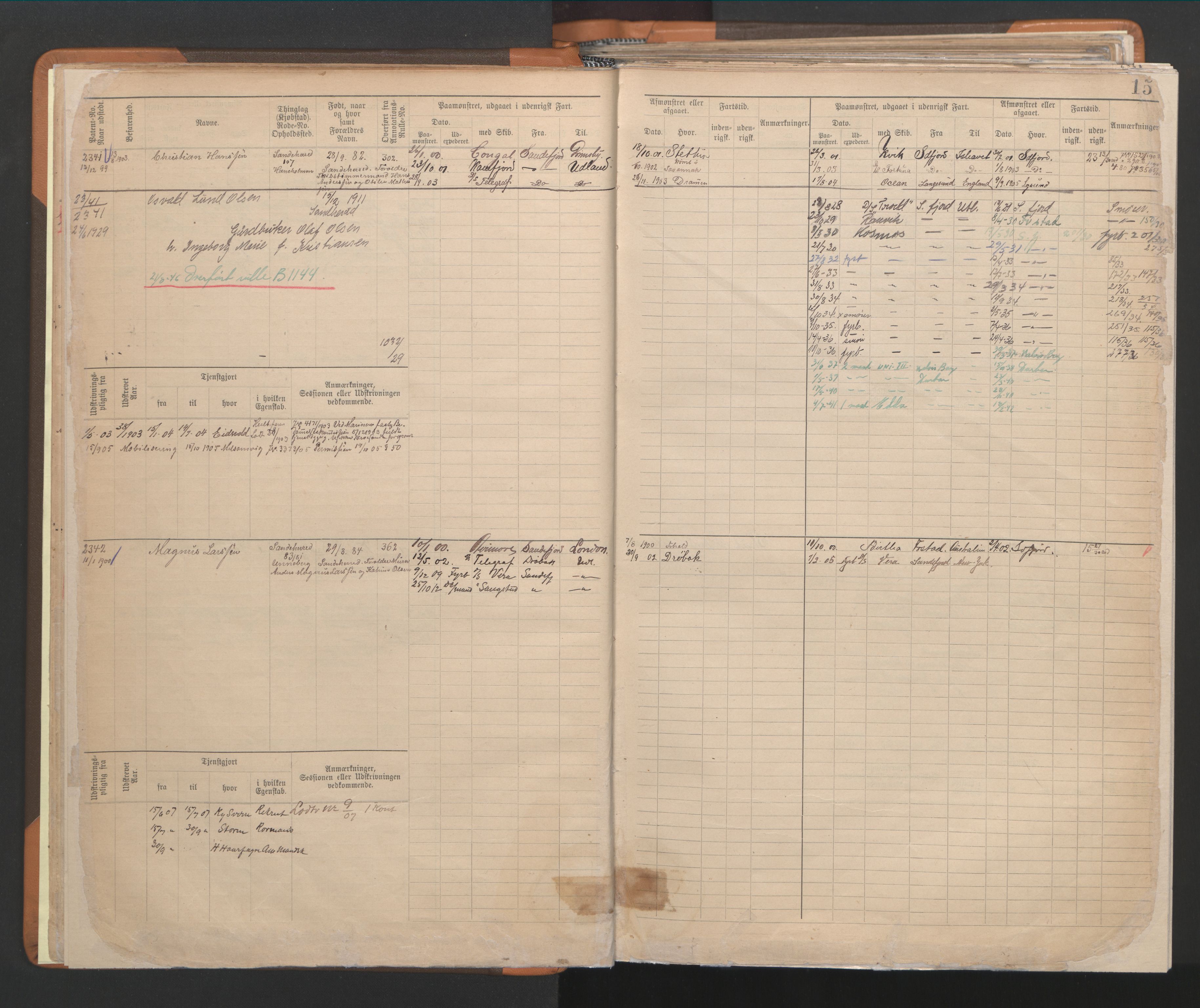 Sandefjord innrulleringskontor, AV/SAKO-A-788/F/Fb/L0009: Hovedrulle, 1897, s. 15