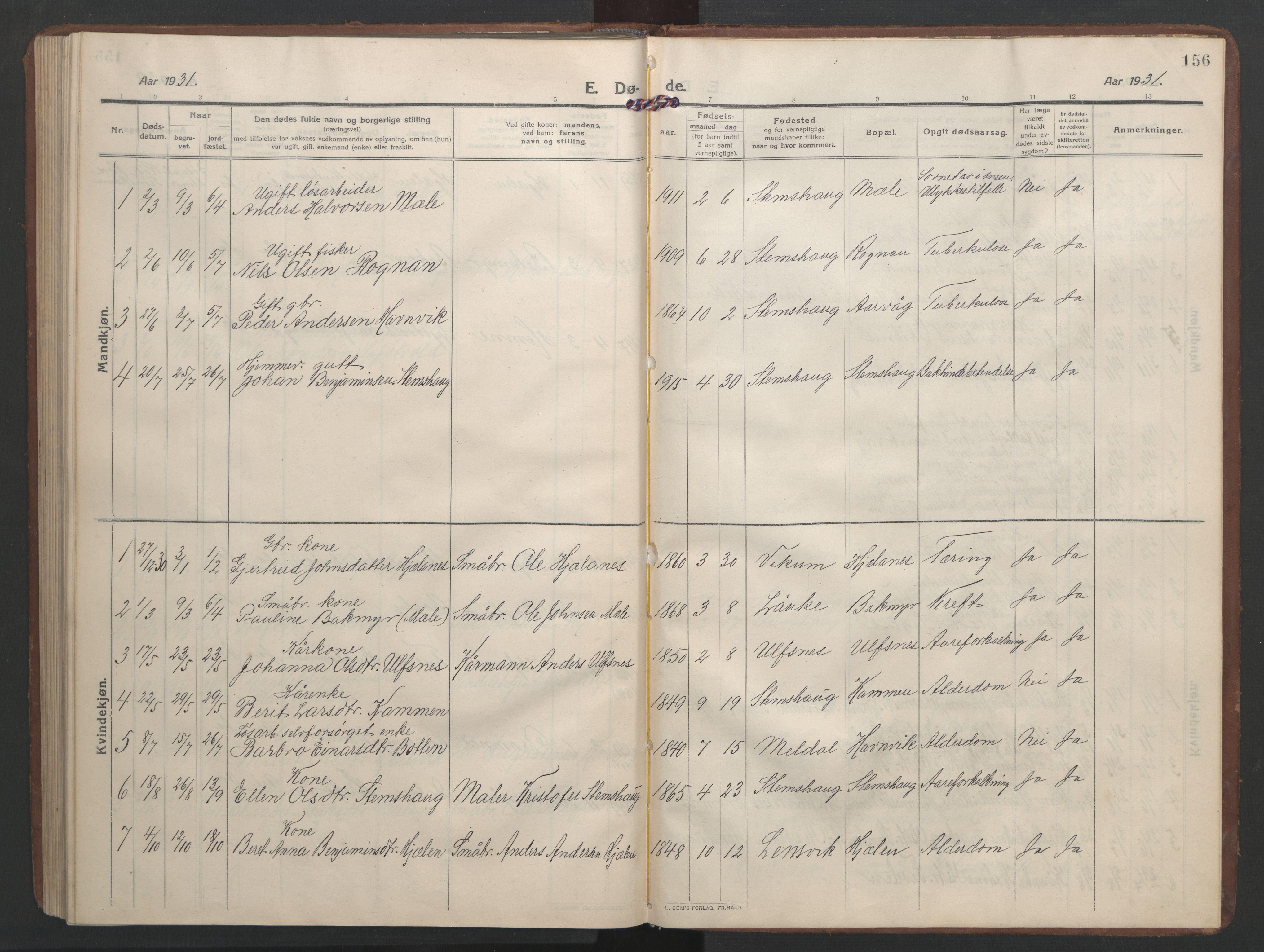 Ministerialprotokoller, klokkerbøker og fødselsregistre - Møre og Romsdal, SAT/A-1454/579/L0919: Klokkerbok nr. 579C01, 1909-1957, s. 156