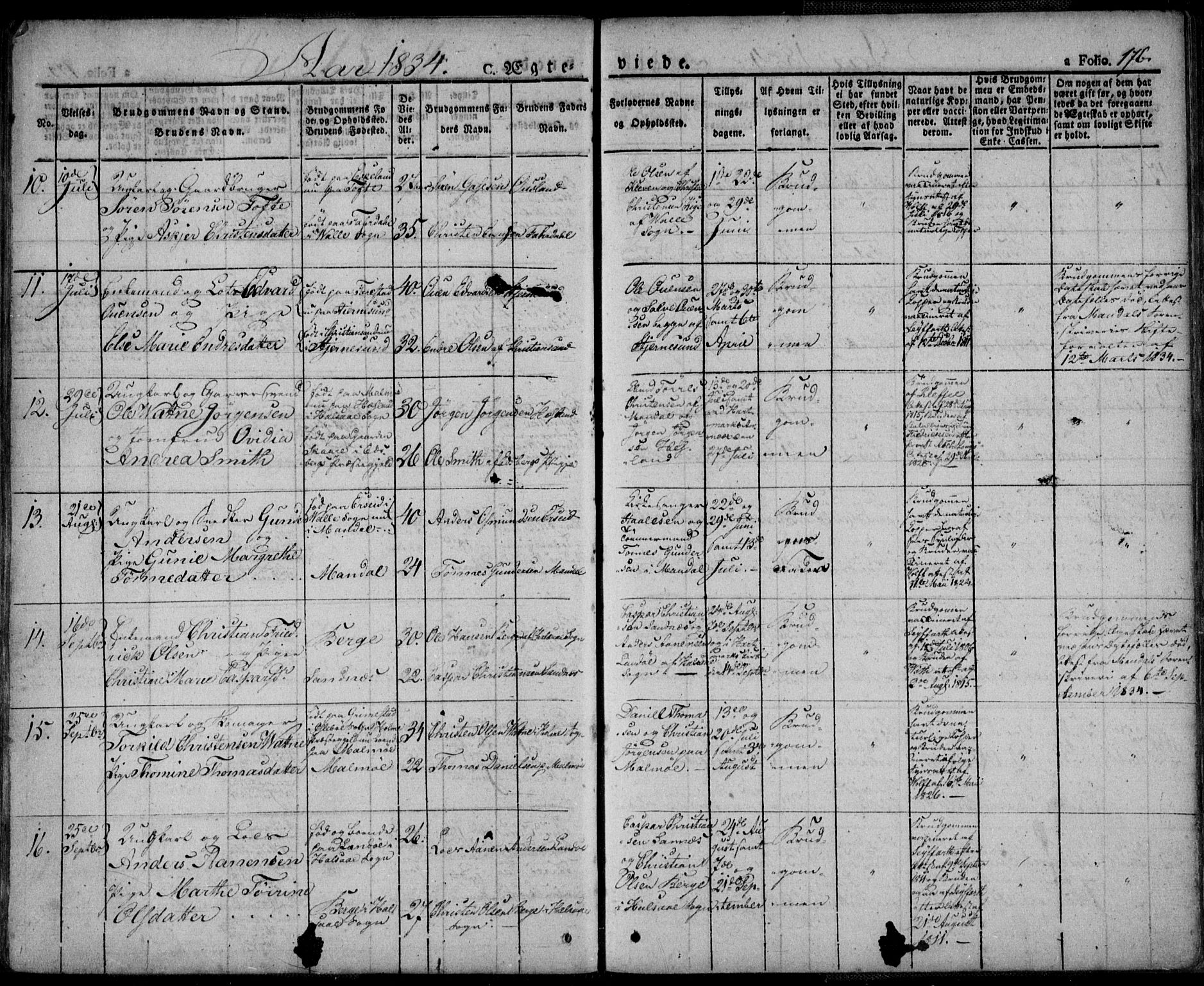 Mandal sokneprestkontor, AV/SAK-1111-0030/F/Fa/Faa/L0011: Ministerialbok nr. A 11, 1830-1839, s. 176
