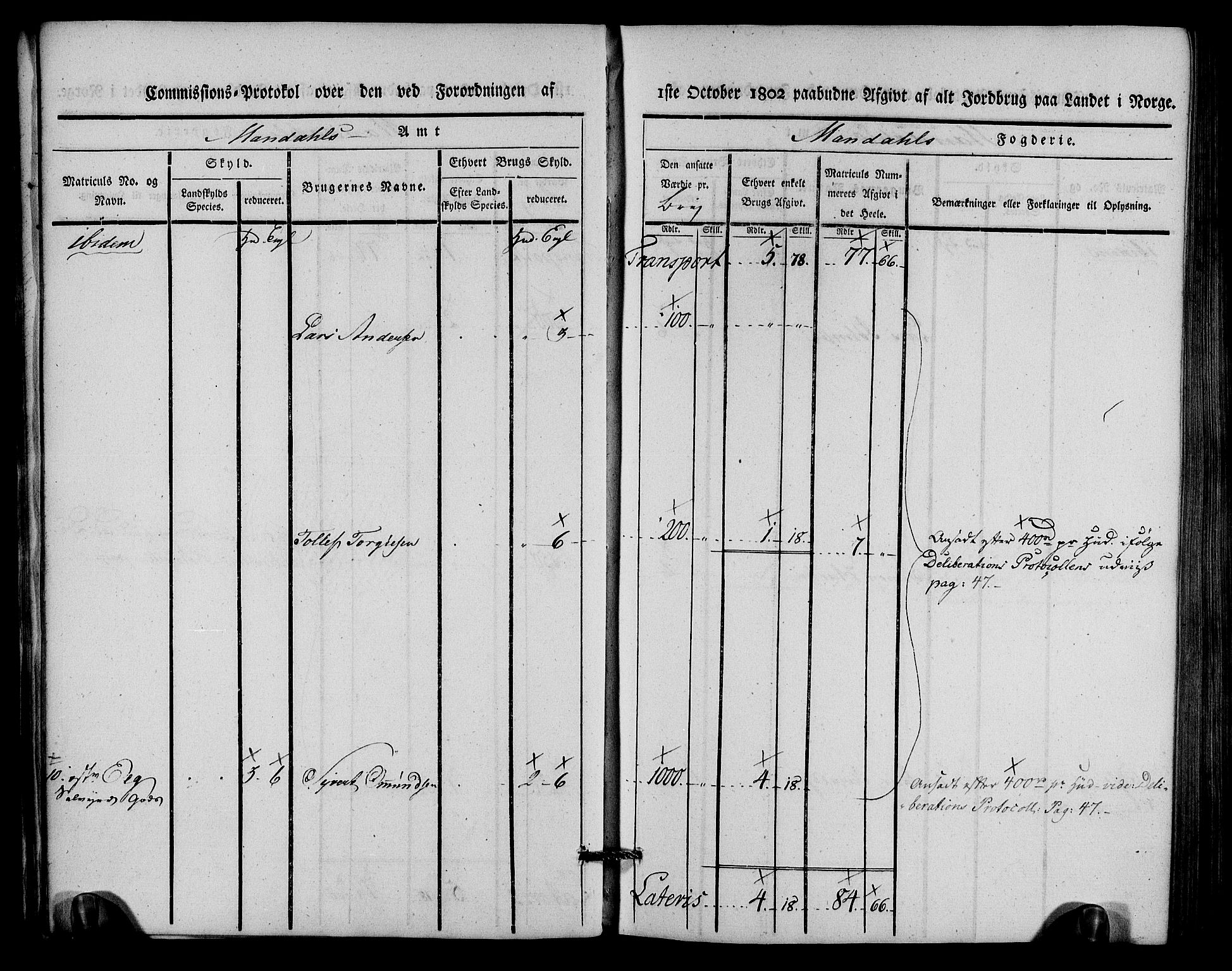 Rentekammeret inntil 1814, Realistisk ordnet avdeling, AV/RA-EA-4070/N/Ne/Nea/L0088: Mandal fogderi. Kommisjonsprotokoll "Nr. 2", for Søgne, Greipstad, Hægeland, Øvrebø, Oddernes, Tveit og Vennesla sogn, 1803, s. 20