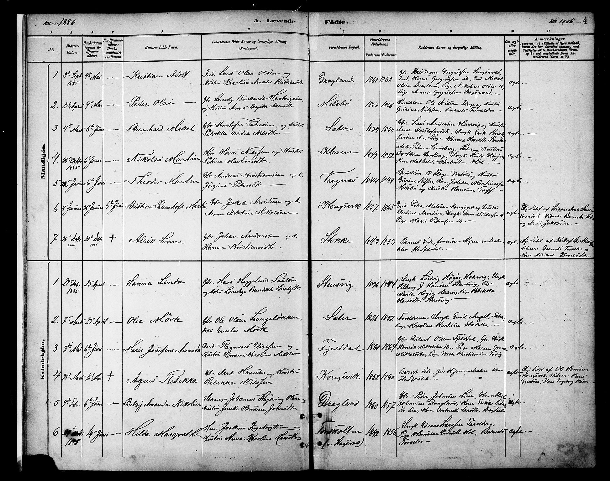 Ministerialprotokoller, klokkerbøker og fødselsregistre - Nordland, AV/SAT-A-1459/865/L0924: Ministerialbok nr. 865A02, 1885-1896, s. 4