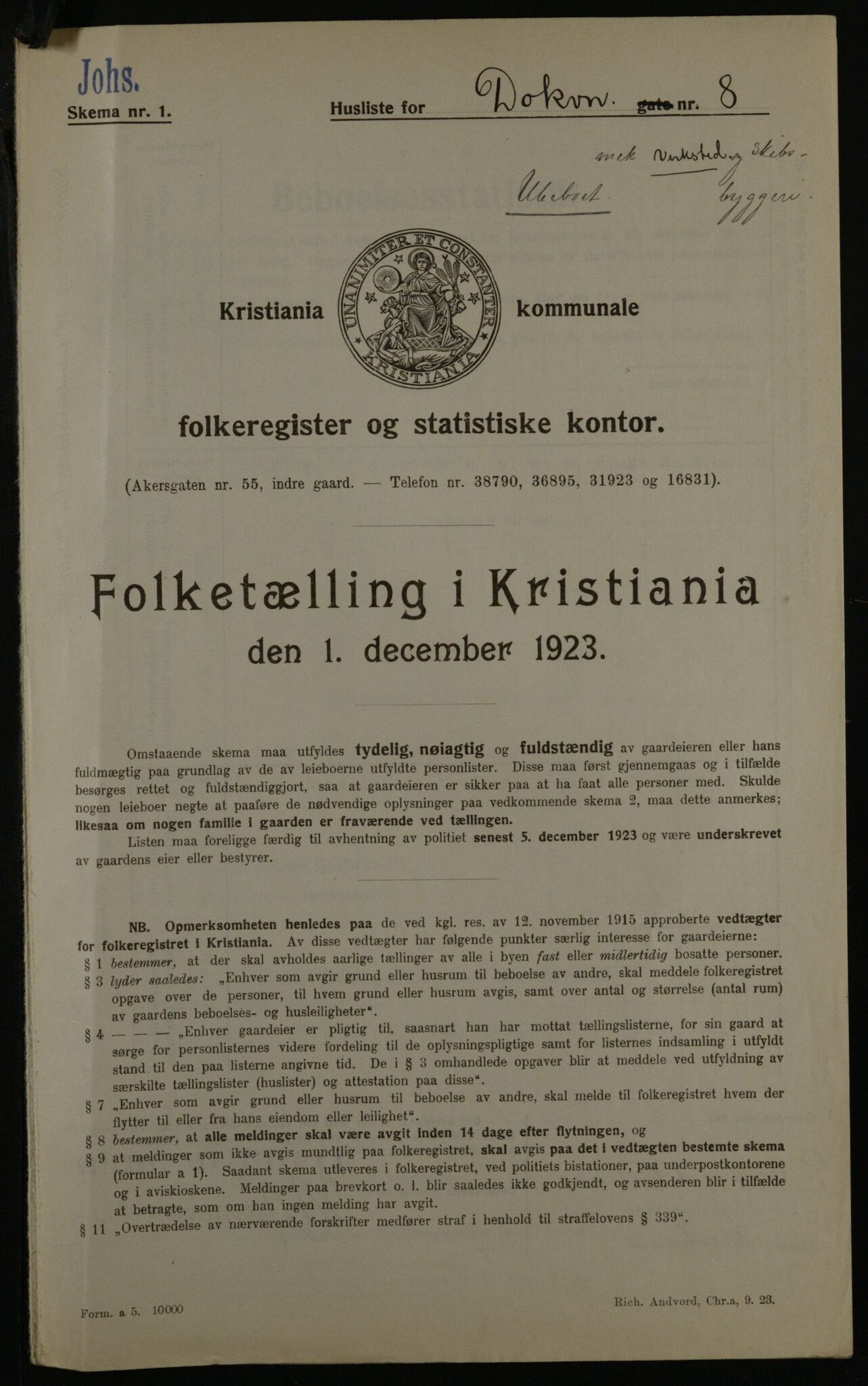 OBA, Kommunal folketelling 1.12.1923 for Kristiania, 1923, s. 17627