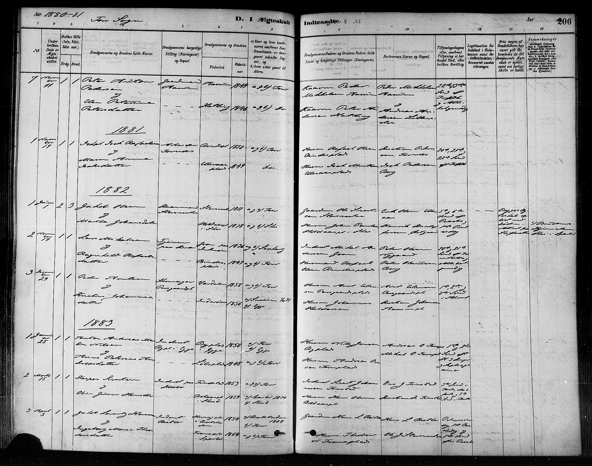 Ministerialprotokoller, klokkerbøker og fødselsregistre - Nord-Trøndelag, AV/SAT-A-1458/746/L0448: Ministerialbok nr. 746A07 /1, 1878-1900, s. 206