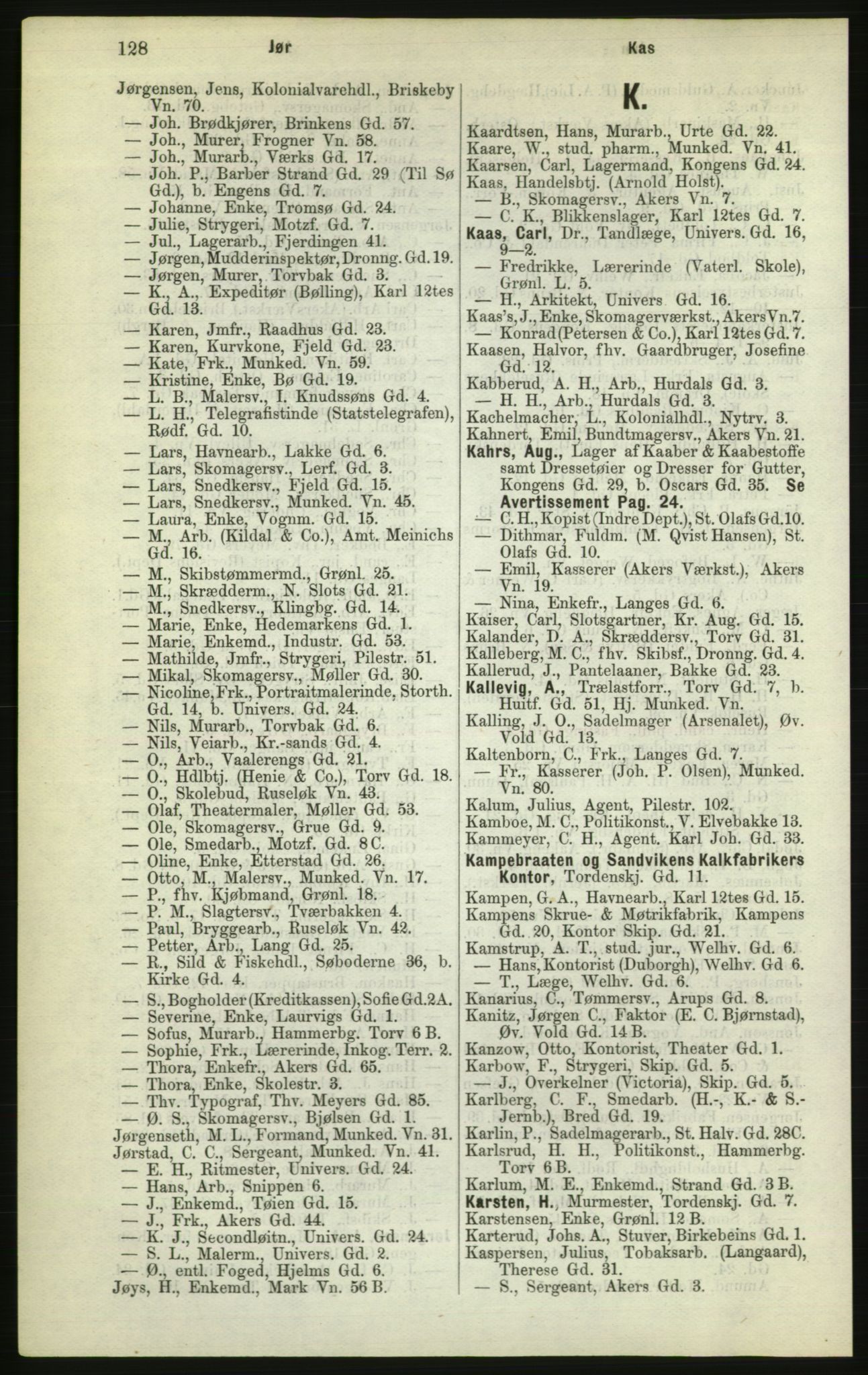 Kristiania/Oslo adressebok, PUBL/-, 1882, s. 128