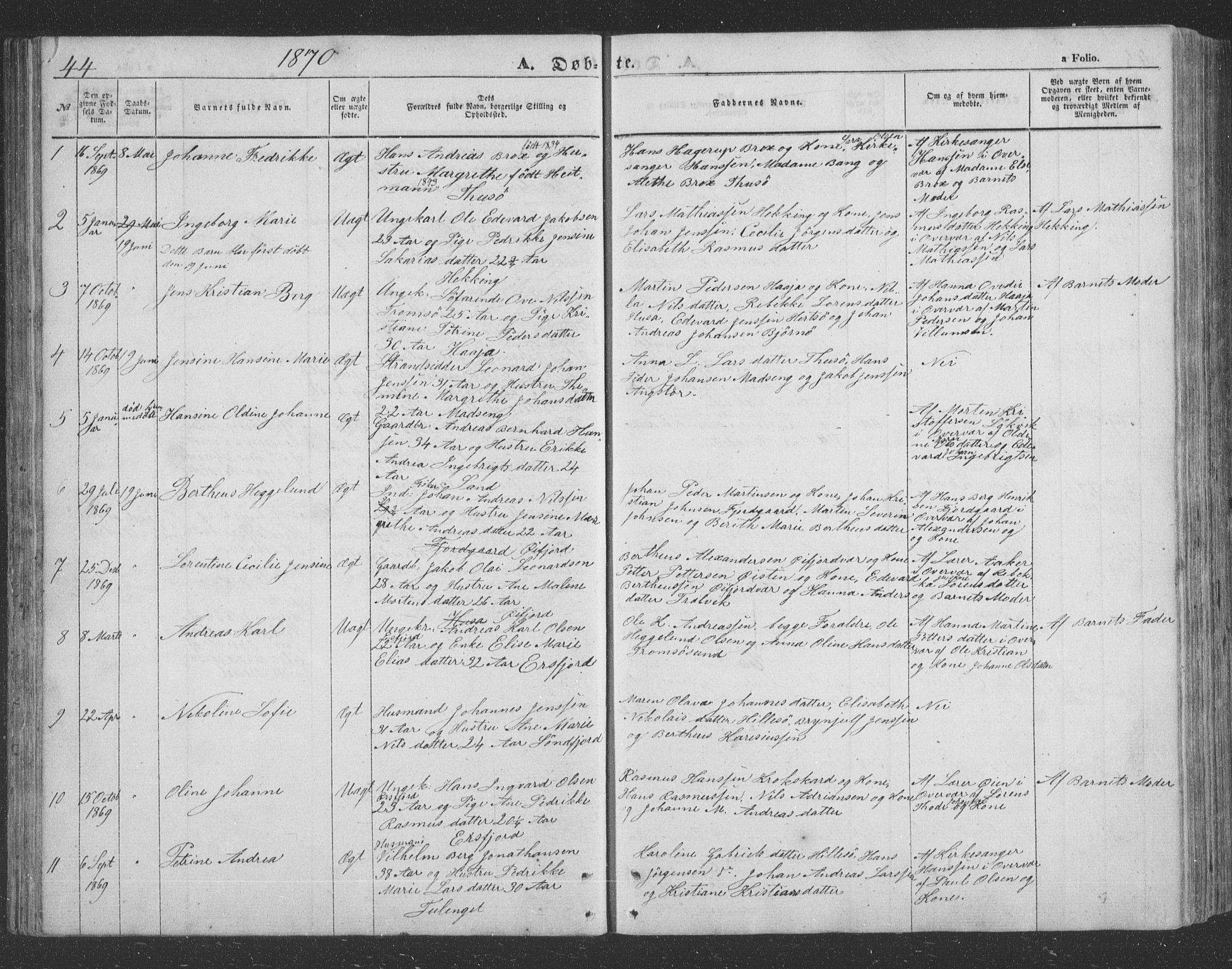 Lenvik sokneprestembete, AV/SATØ-S-1310/H/Ha/Hab/L0020klokker: Klokkerbok nr. 20, 1855-1883, s. 44