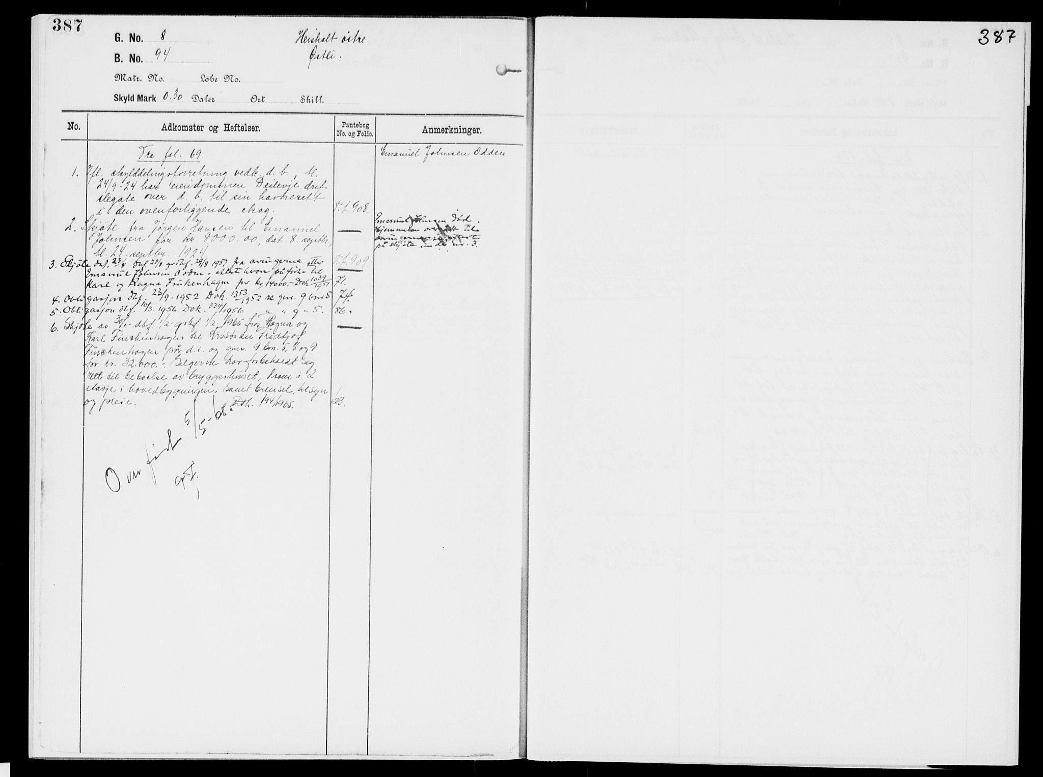 Nedre Telemark sorenskriveri, AV/SAKO-A-135/G/Gb/Gbg/L0001: Panteregister nr. VII 1, s. 387