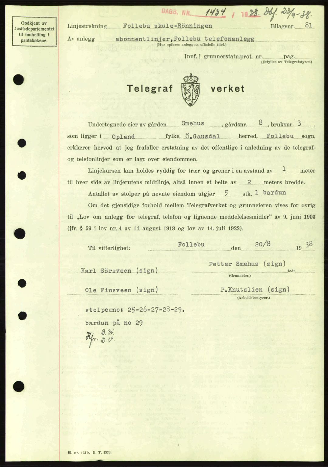 Sør-Gudbrandsdal tingrett, SAH/TING-004/H/Hb/Hbd/L0005: Pantebok nr. A5, 1938-1939, Dagboknr: 1434/1938