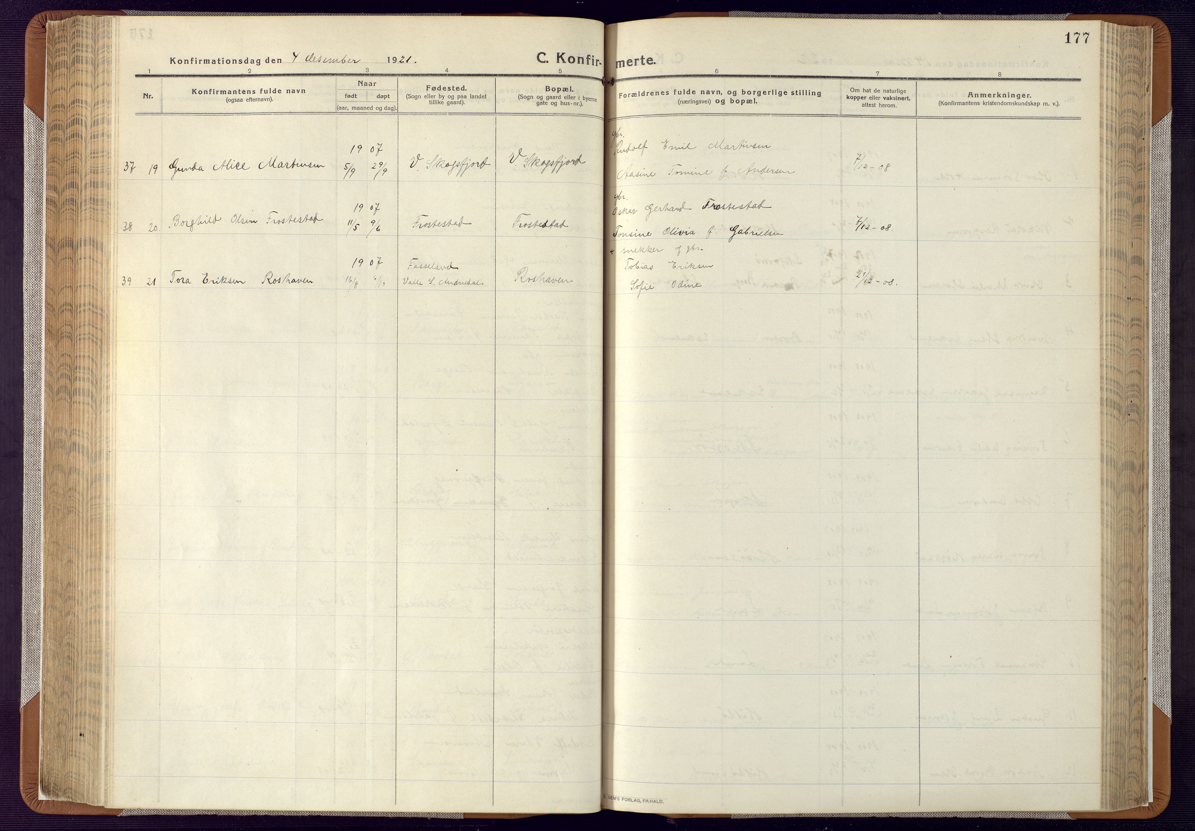 Mandal sokneprestkontor, SAK/1111-0030/F/Fa/Faa/L0022: Ministerialbok nr. A 22, 1913-1925, s. 177