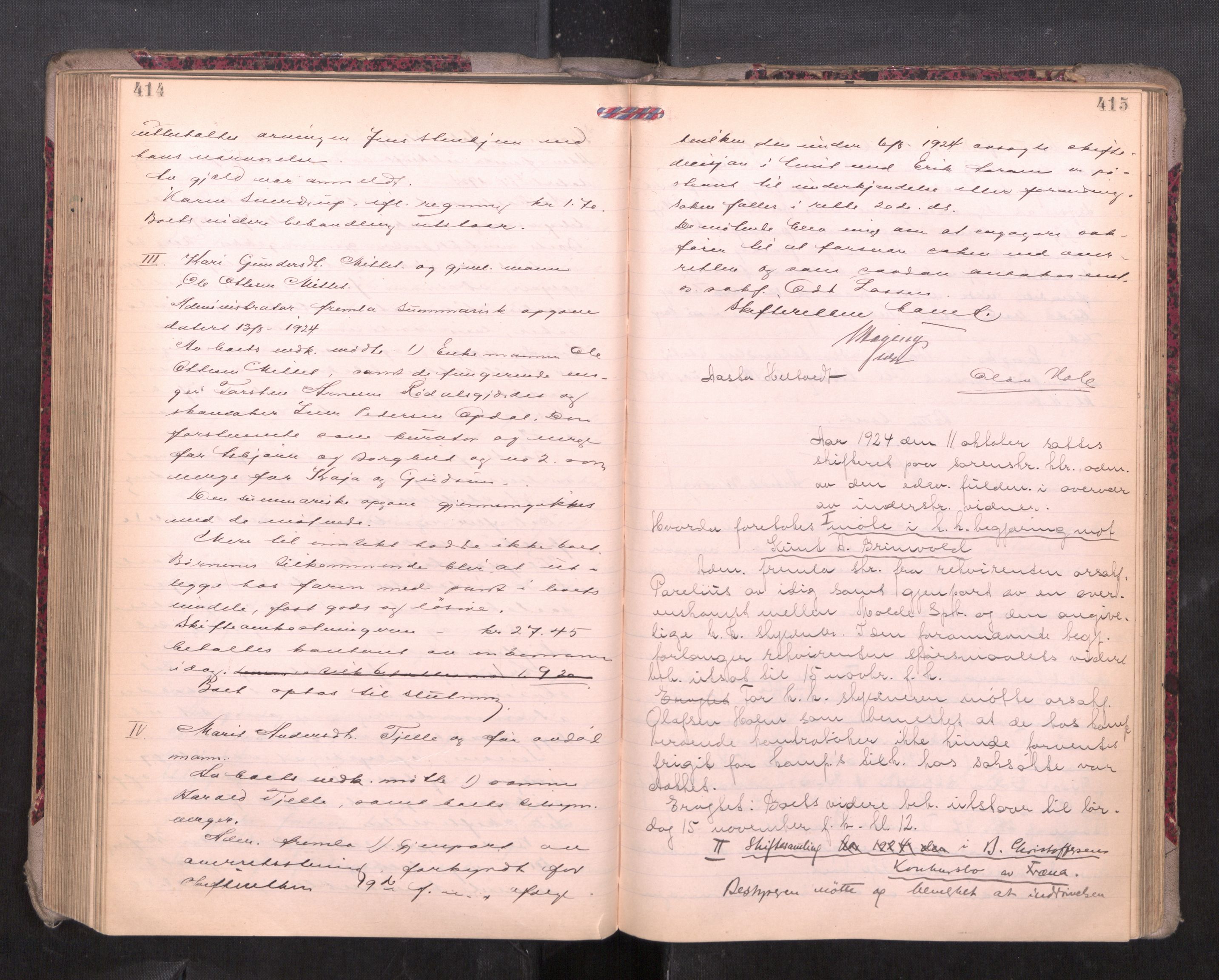 Romsdal sorenskriveri, AV/SAT-A-4149/1/3/3B/L0010: Skiftebehandlingsprotokoll, 1923-1925, s. 414-415