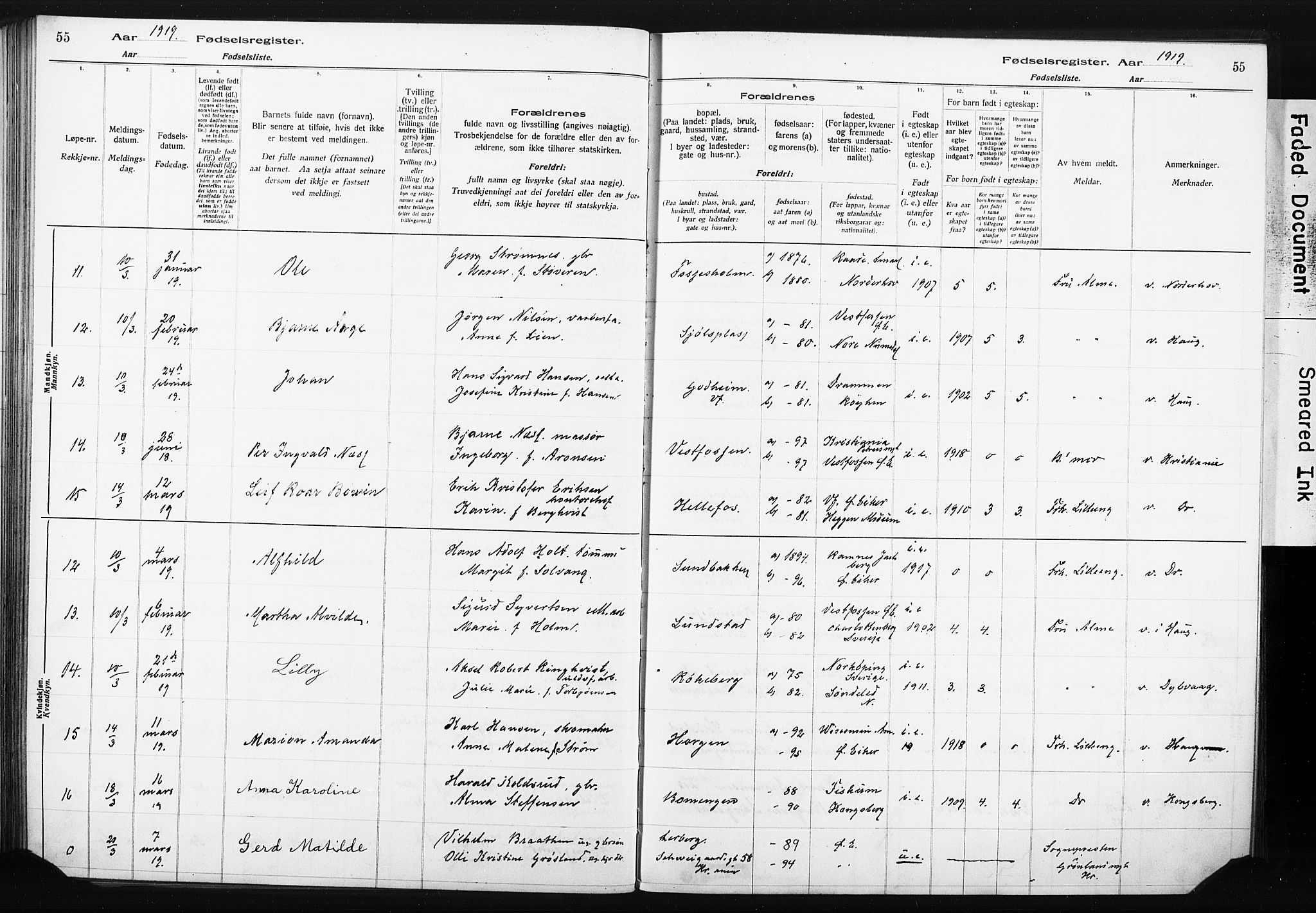Eiker kirkebøker, AV/SAKO-A-4/J/Ja/L0001: Fødselsregister nr. I 1, 1916-1927, s. 55