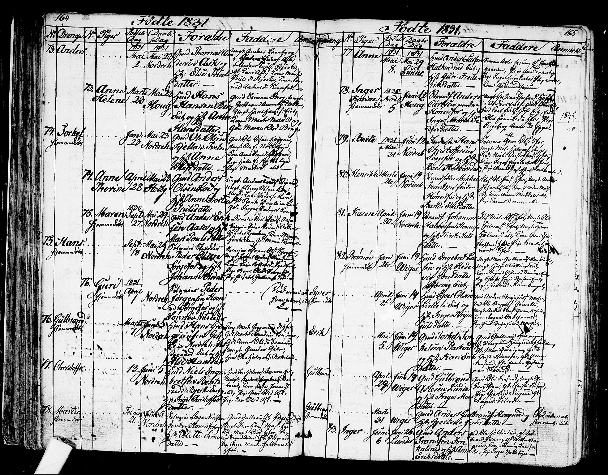 Norderhov kirkebøker, SAKO/A-237/G/Ga/L0004: Klokkerbok nr. I 4, 1824-1849, s. 164-165