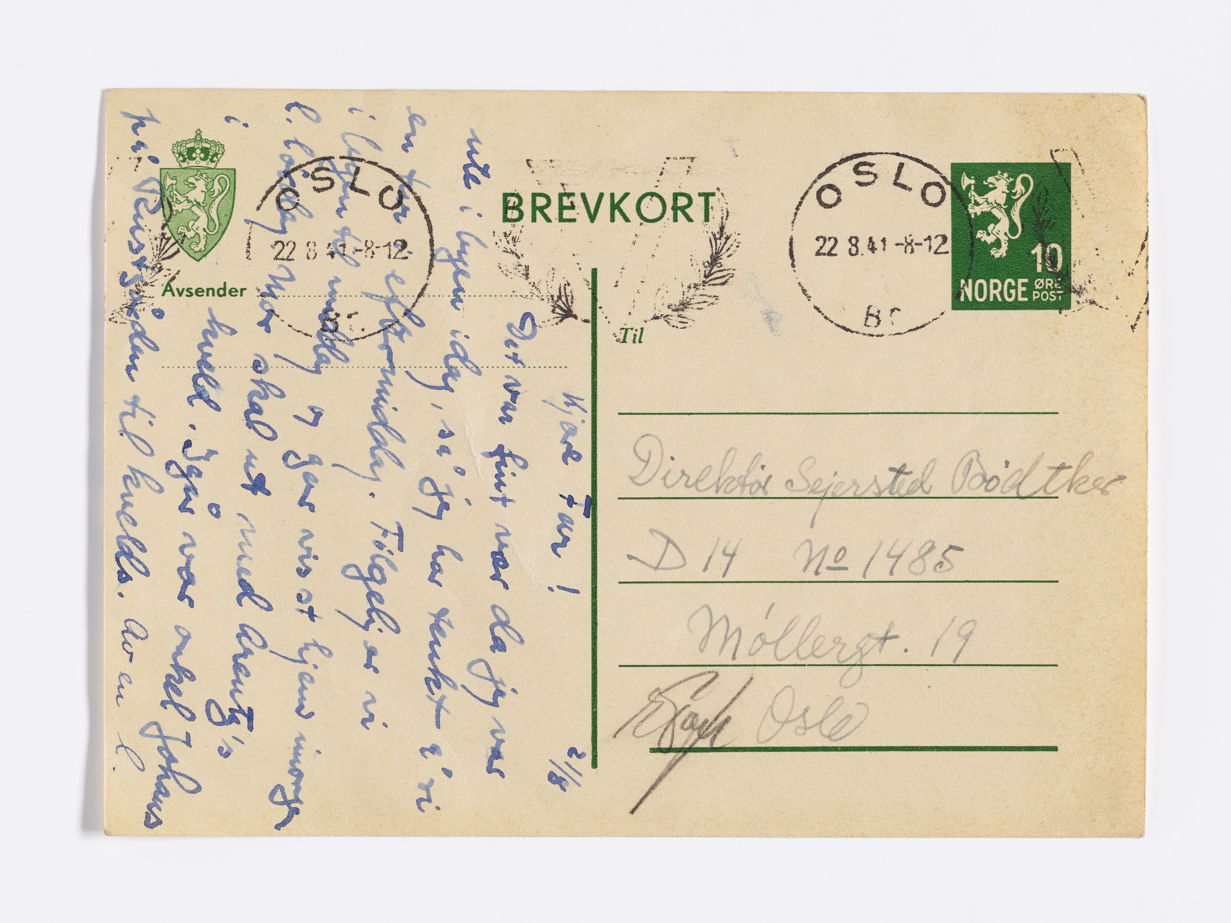 Johannes Sejersted Bødtker, AFM/GRI-1001/D/Db/Dbb/L0001/0001: Inngående brev / Brev, 1941