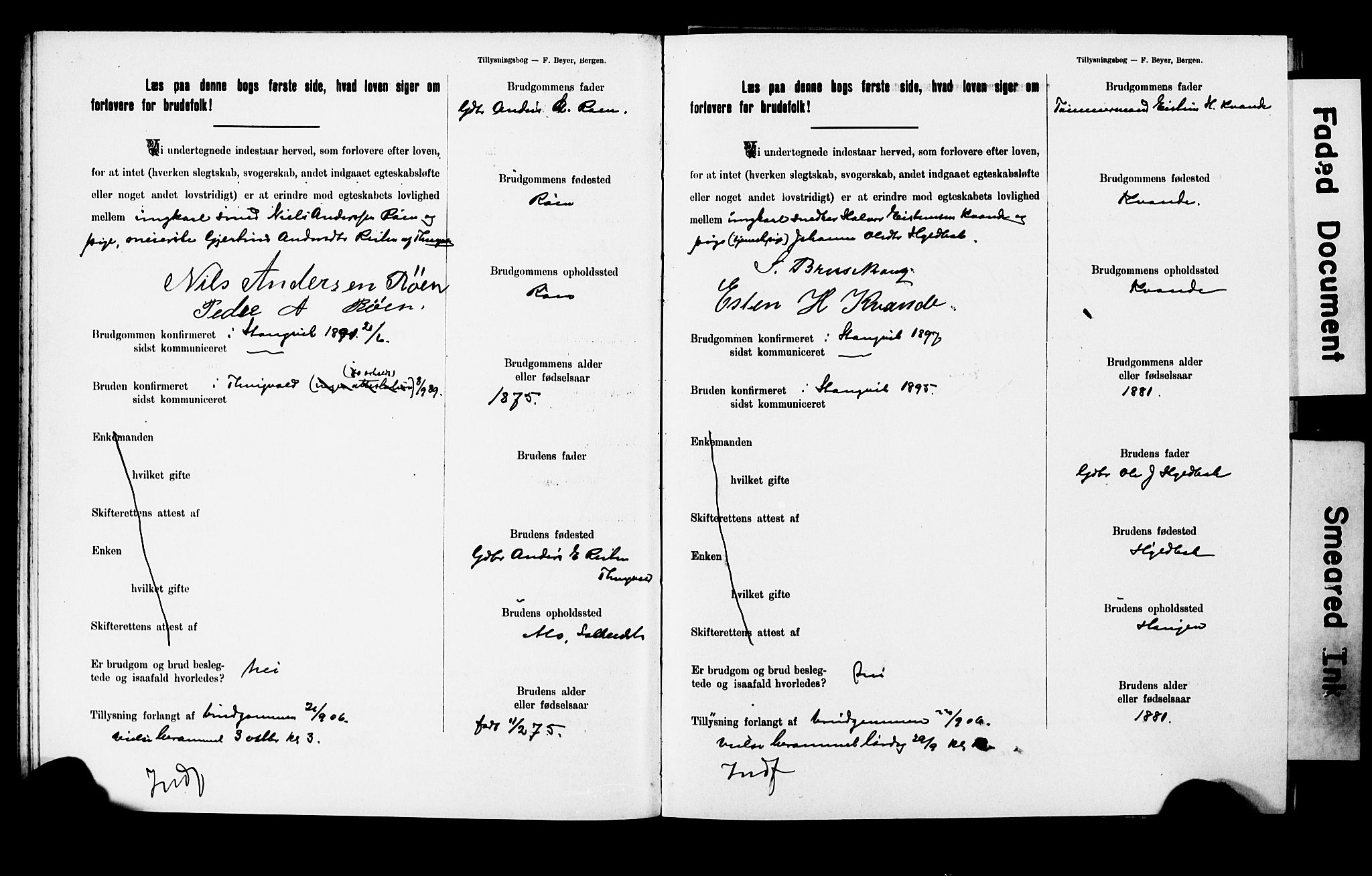 Ministerialprotokoller, klokkerbøker og fødselsregistre - Møre og Romsdal, AV/SAT-A-1454/592/L1028: Lysningsprotokoll nr. 592A06, 1903-1909