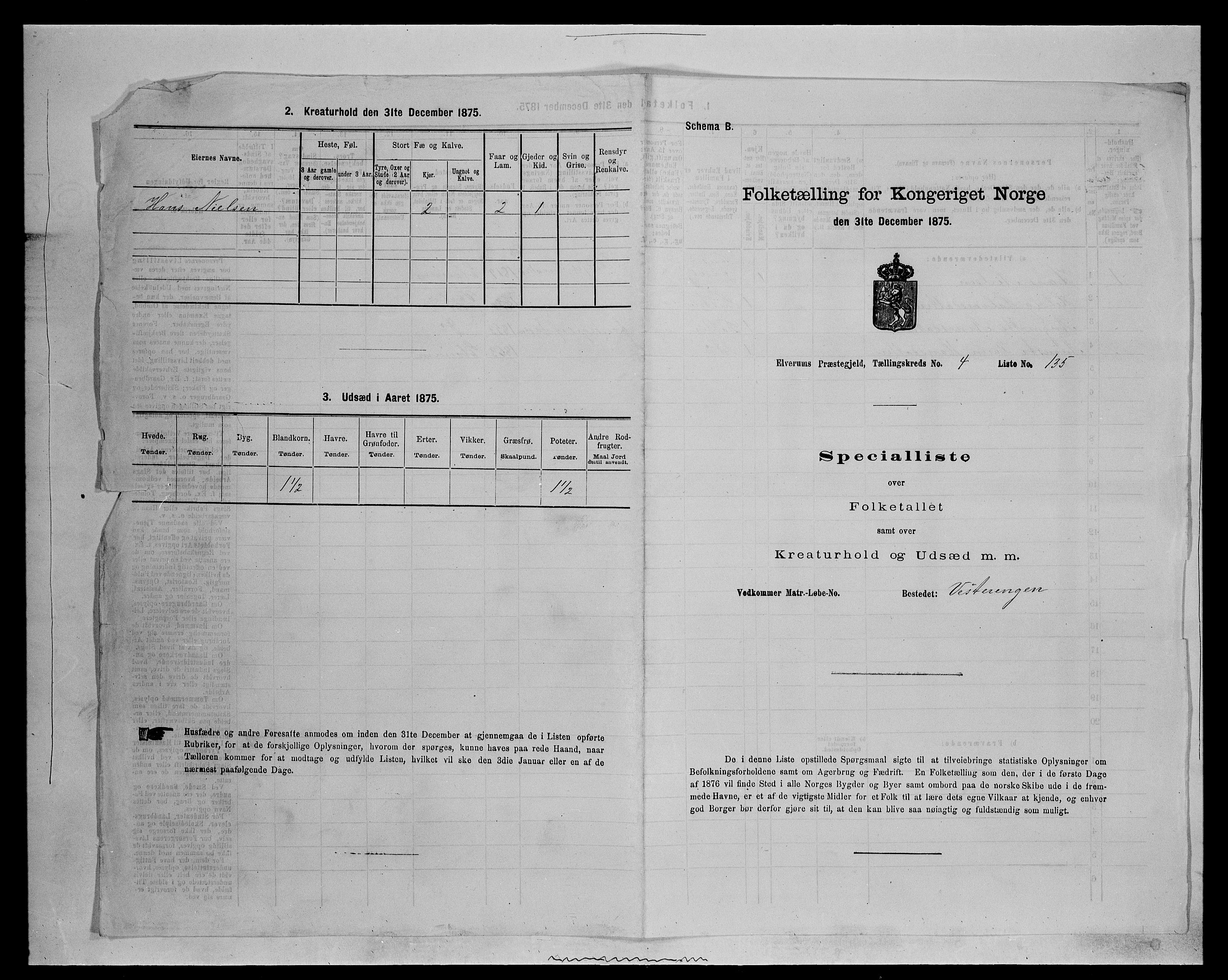 SAH, Folketelling 1875 for 0427P Elverum prestegjeld, 1875, s. 1223