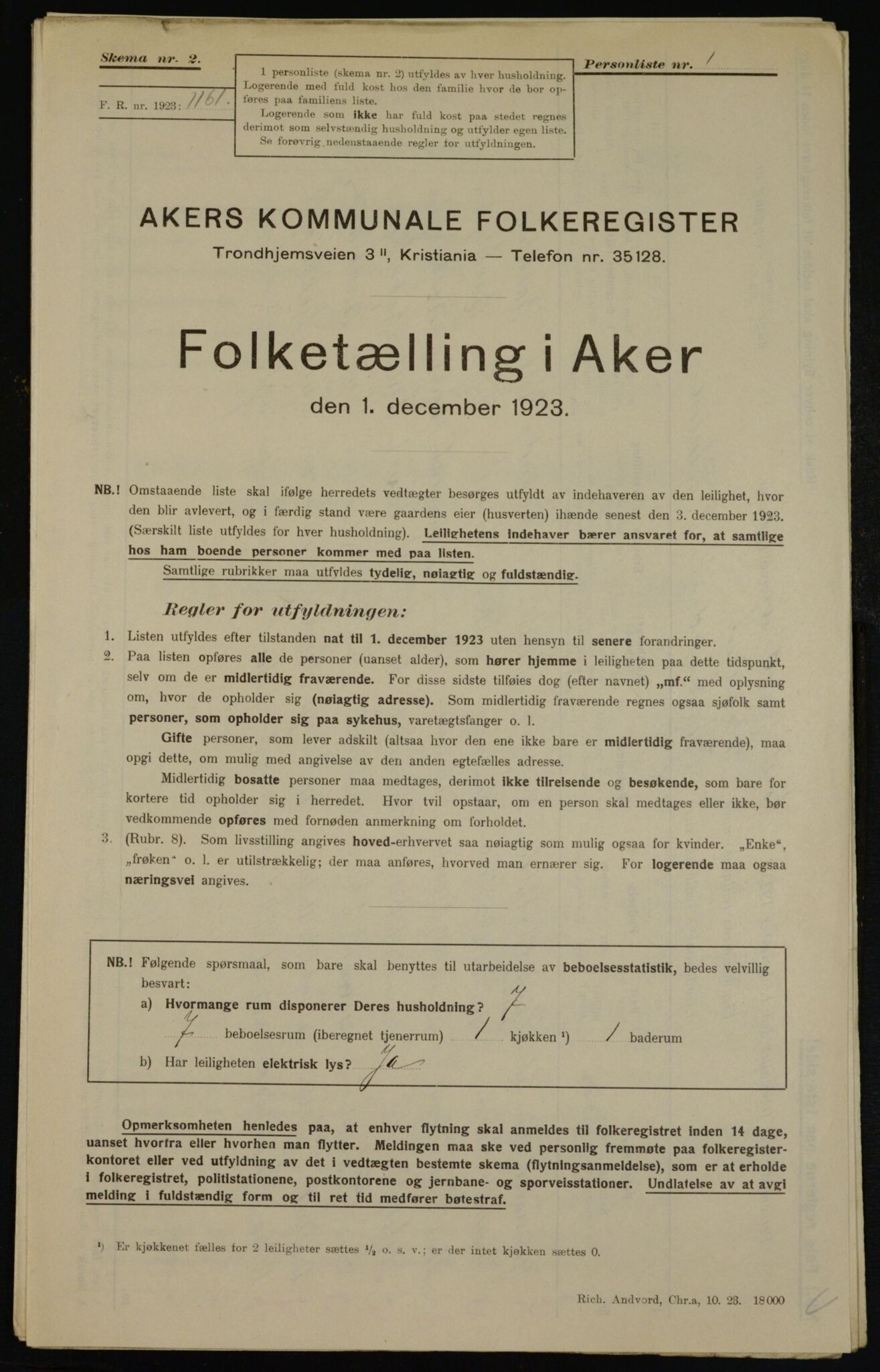 , Kommunal folketelling 1.12.1923 for Aker, 1923, s. 43422