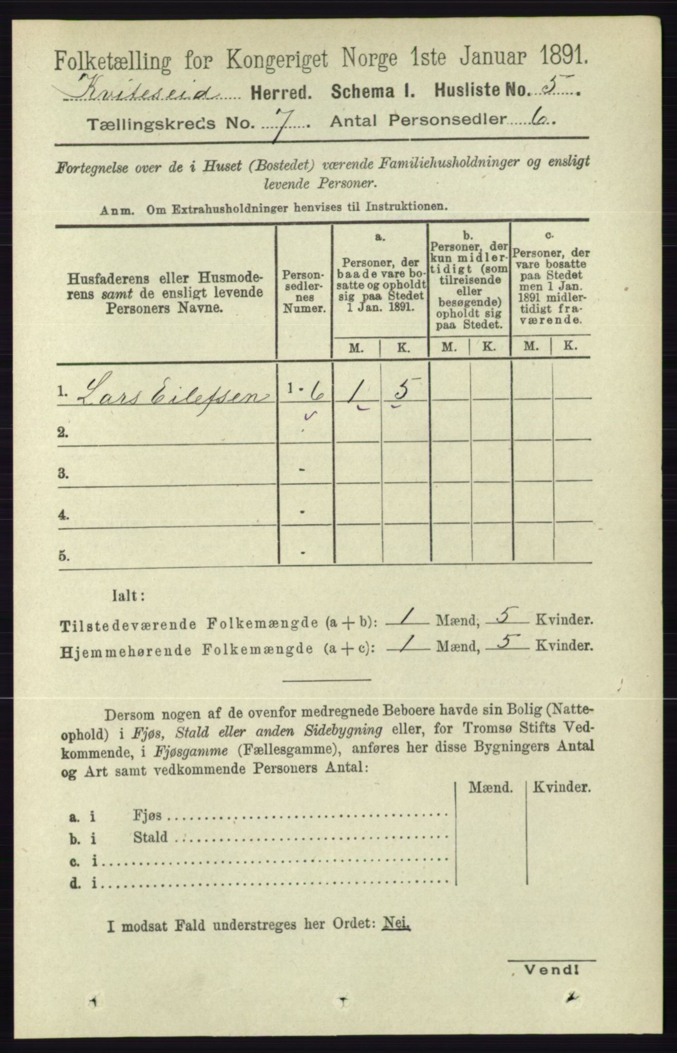 RA, Folketelling 1891 for 0829 Kviteseid herred, 1891, s. 1334