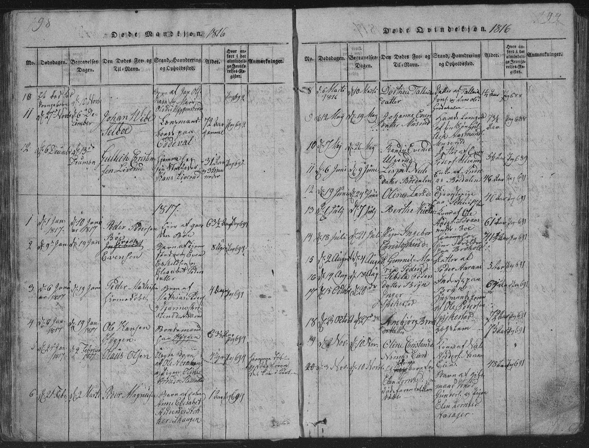 Røyken kirkebøker, AV/SAKO-A-241/G/Ga/L0003: Klokkerbok nr. 3, 1814-1856, s. 198-199