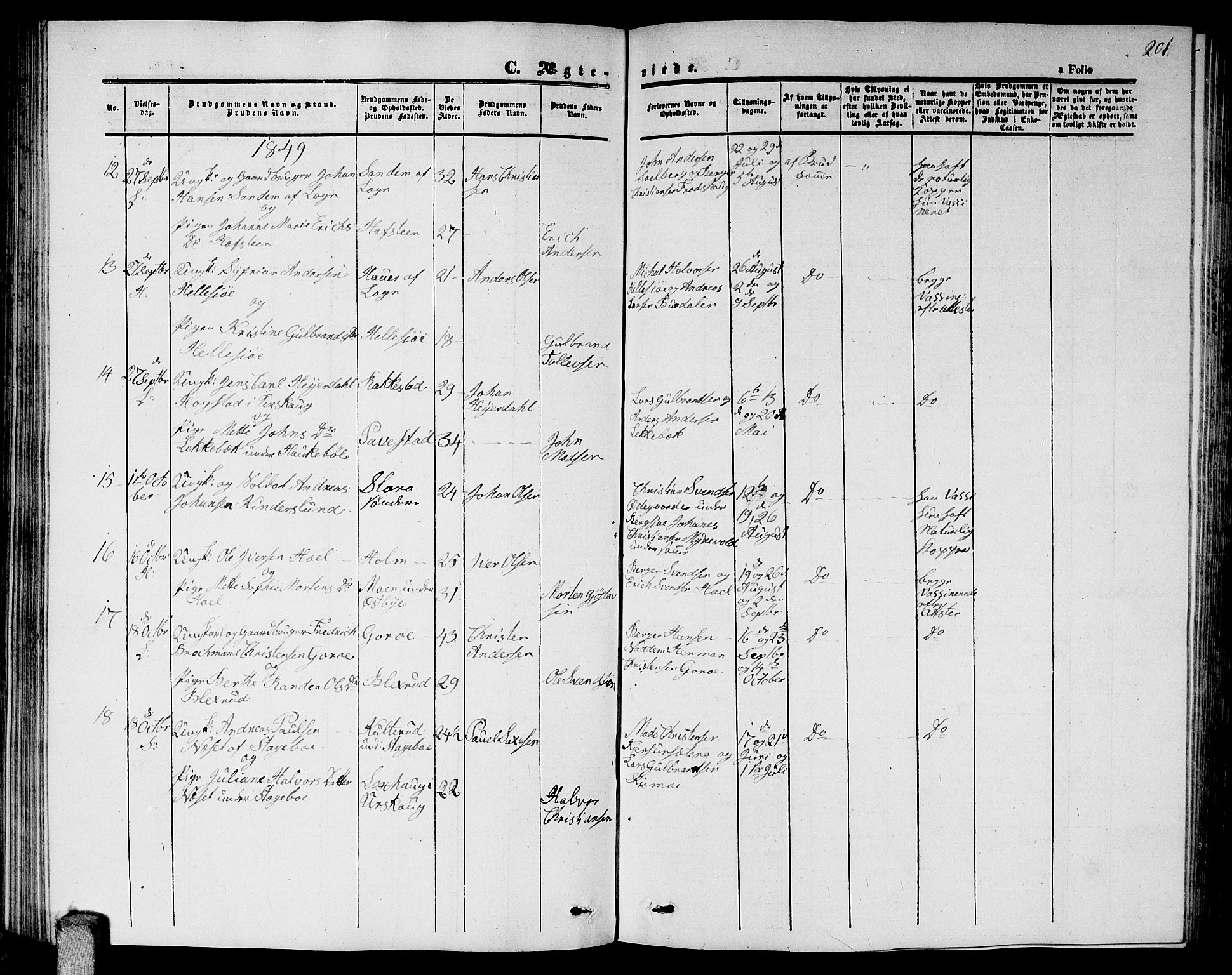 Høland prestekontor Kirkebøker, AV/SAO-A-10346a/G/Ga/L0003: Klokkerbok nr. I 3, 1846-1853, s. 201