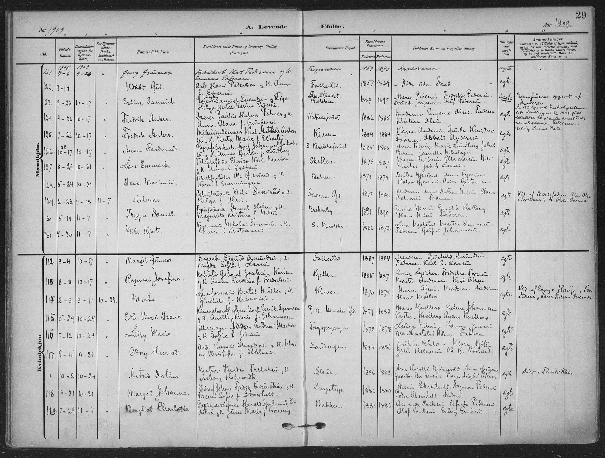 Skien kirkebøker, AV/SAKO-A-302/F/Fa/L0012: Ministerialbok nr. 12, 1908-1914, s. 29
