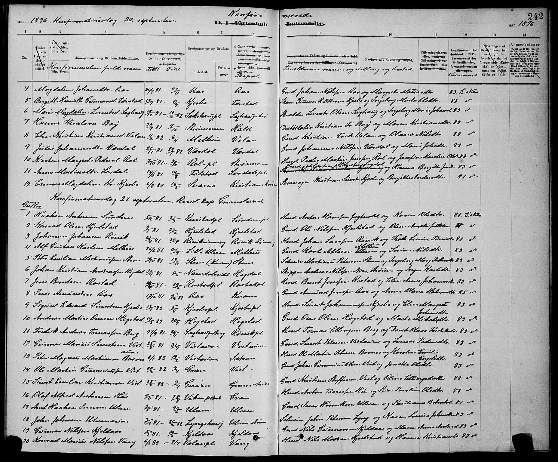 Ministerialprotokoller, klokkerbøker og fødselsregistre - Nord-Trøndelag, SAT/A-1458/730/L0301: Klokkerbok nr. 730C04, 1880-1897, s. 242