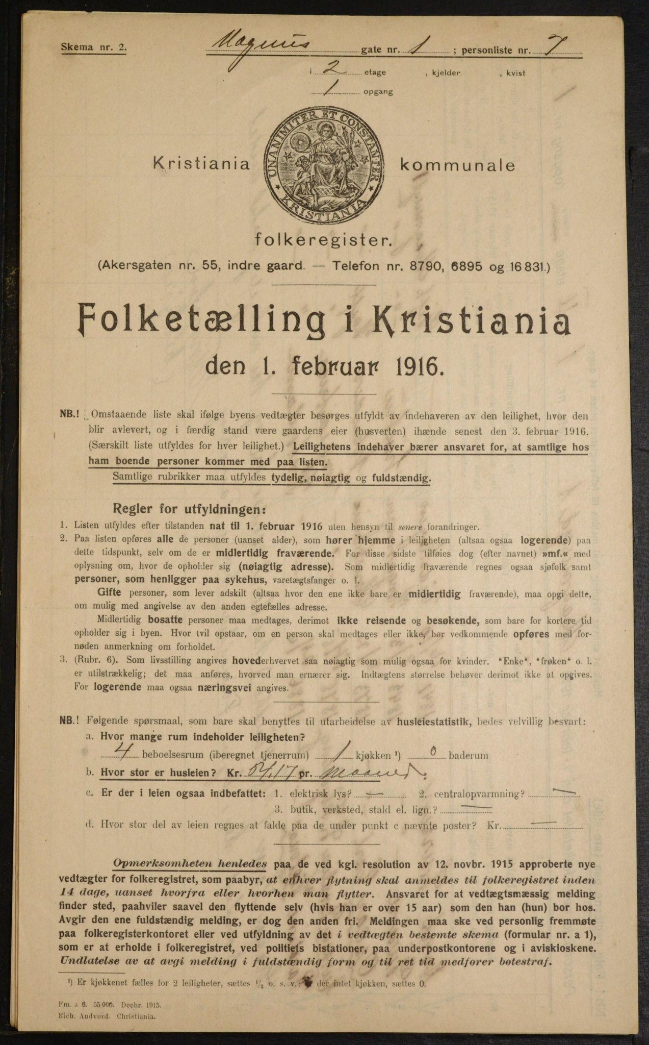 OBA, Kommunal folketelling 1.2.1916 for Kristiania, 1916, s. 60564