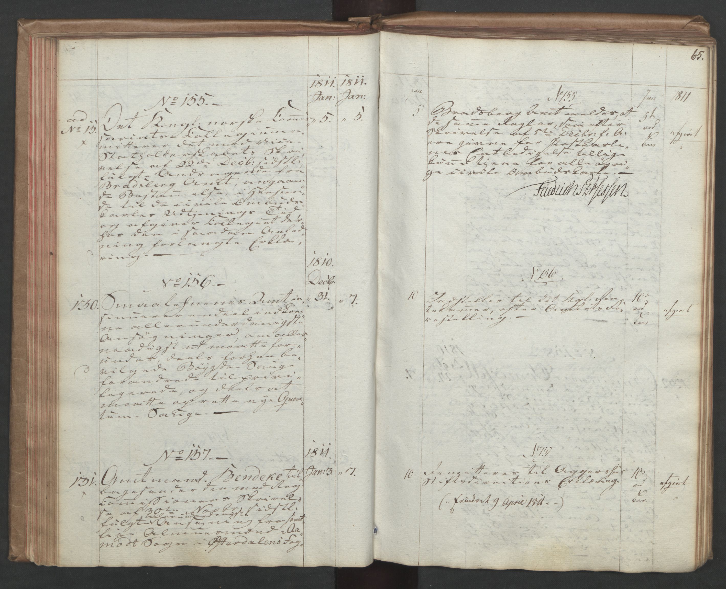 Stattholderembetet 1810-1814, 1. kontor (Kontor A), AV/RA-EA-2872/Ab/L0001: Referatprotokoll,  j.nr. 1-309,  l.nr. 1-379, 1810-1811, s. 64b-65a