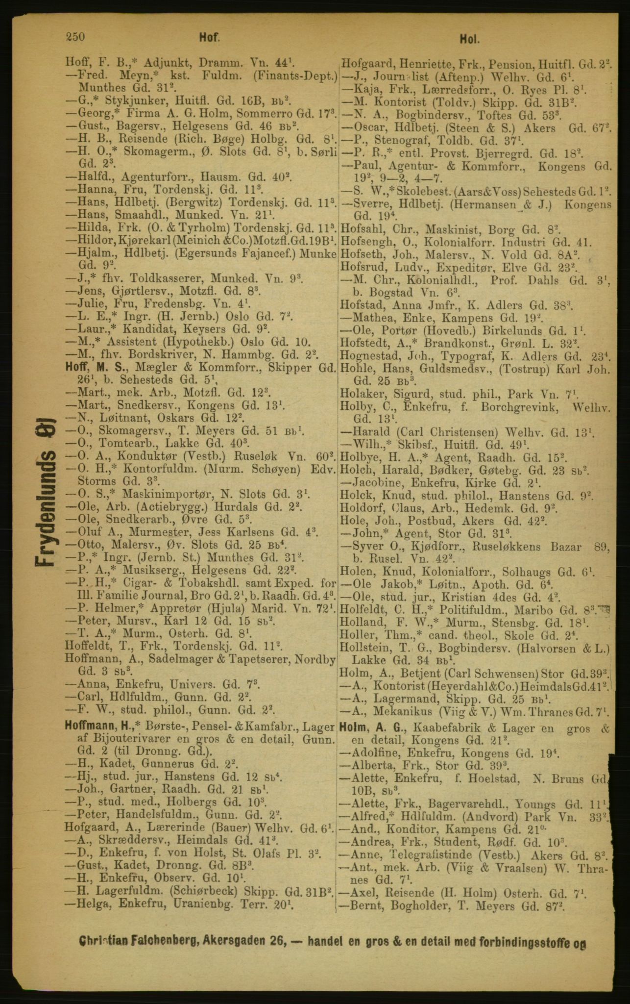Kristiania/Oslo adressebok, PUBL/-, 1889, s. 250