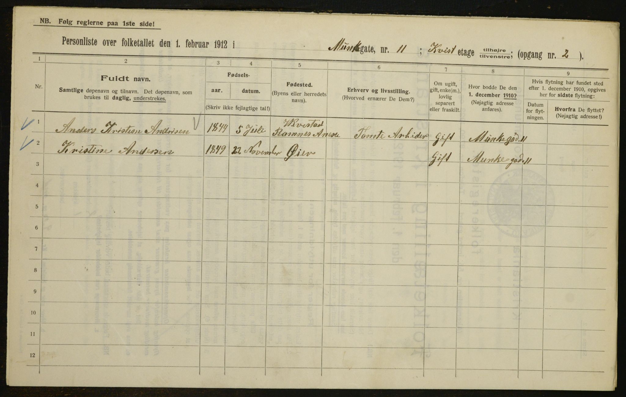 OBA, Kommunal folketelling 1.2.1912 for Kristiania, 1912, s. 68625