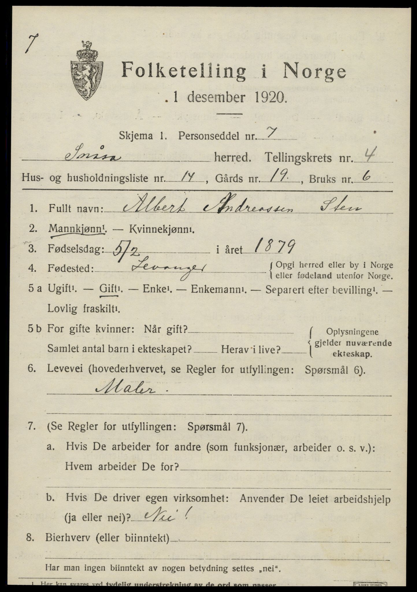 SAT, Folketelling 1920 for 1736 Snåsa herred, 1920, s. 2180