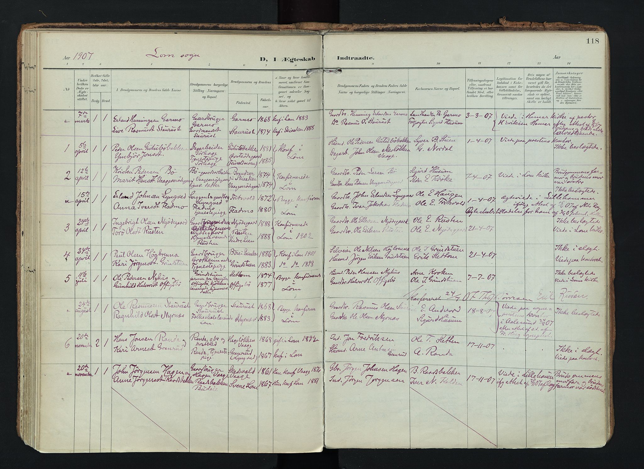 Lom prestekontor, AV/SAH-PREST-070/K/L0010: Ministerialbok nr. 10, 1899-1926, s. 118