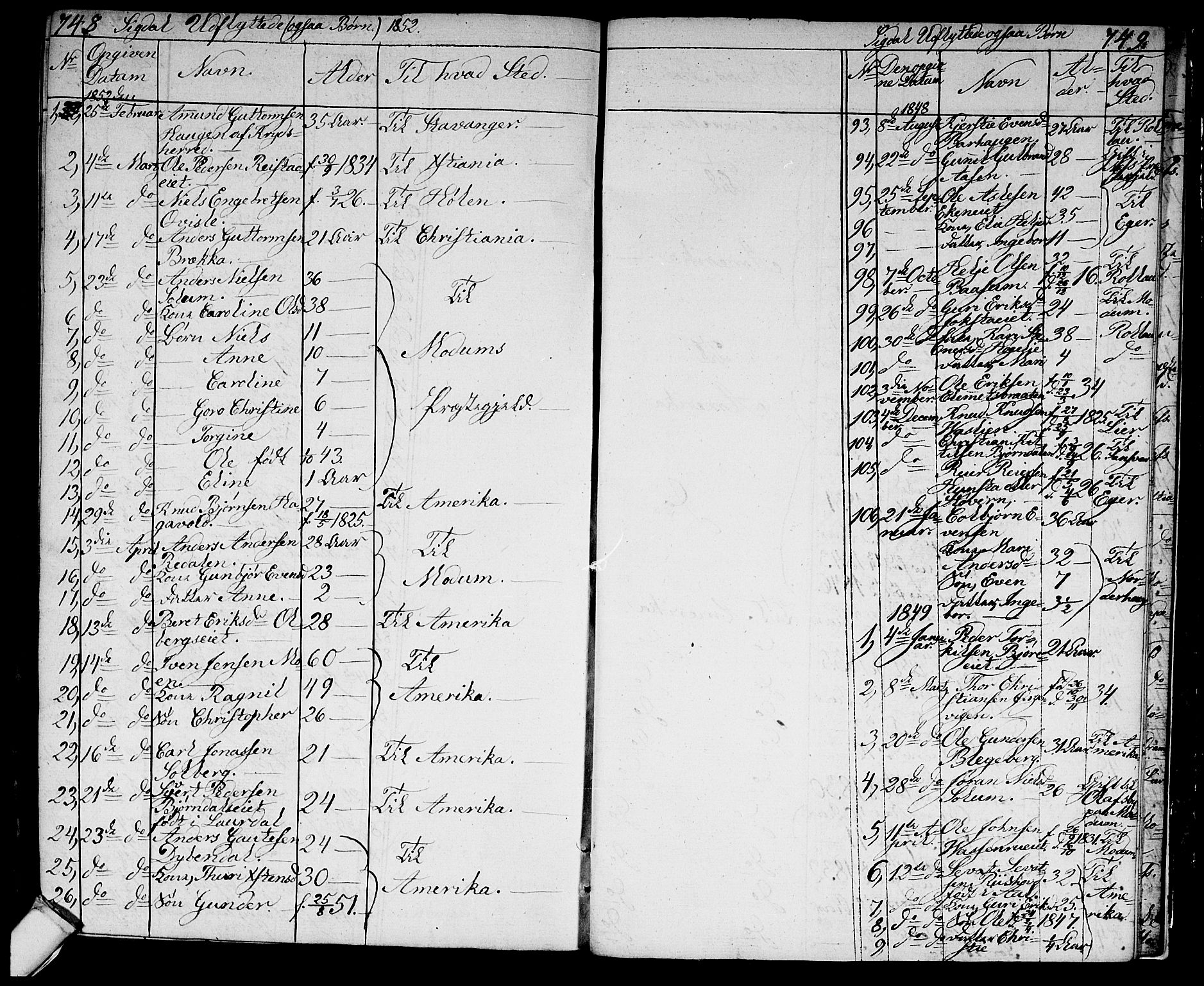 Sigdal kirkebøker, AV/SAKO-A-245/G/Ga/L0002: Klokkerbok nr. I 2, 1835-1856, s. 748-749