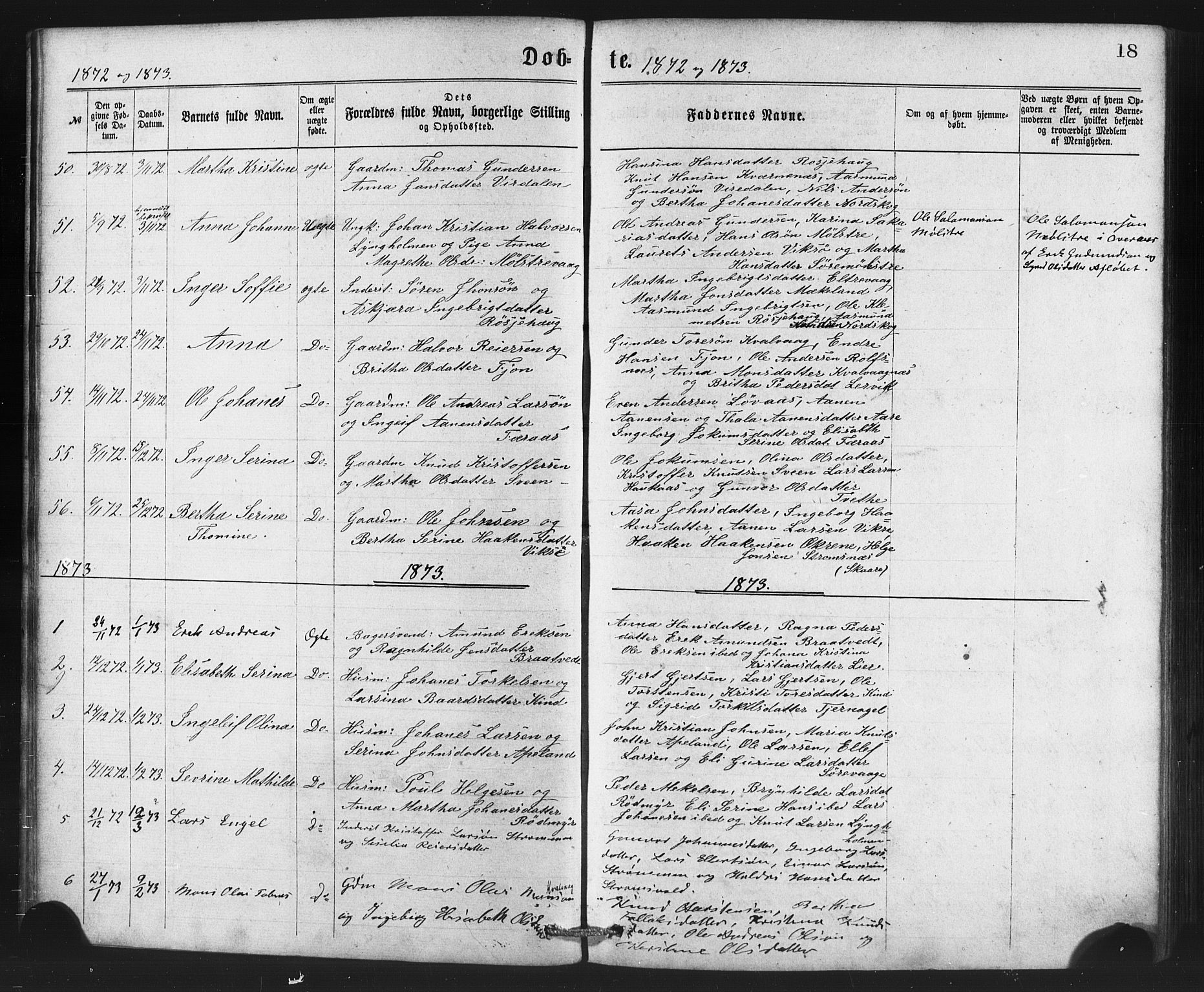 Sveio Sokneprestembete, AV/SAB-A-78501/H/Haa: Ministerialbok nr. B 1, 1870-1883, s. 18