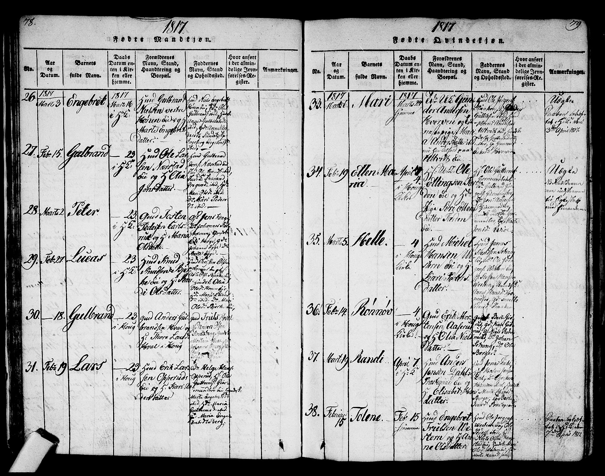 Norderhov kirkebøker, AV/SAKO-A-237/G/Ga/L0002: Klokkerbok nr. I 2, 1814-1867, s. 78-79