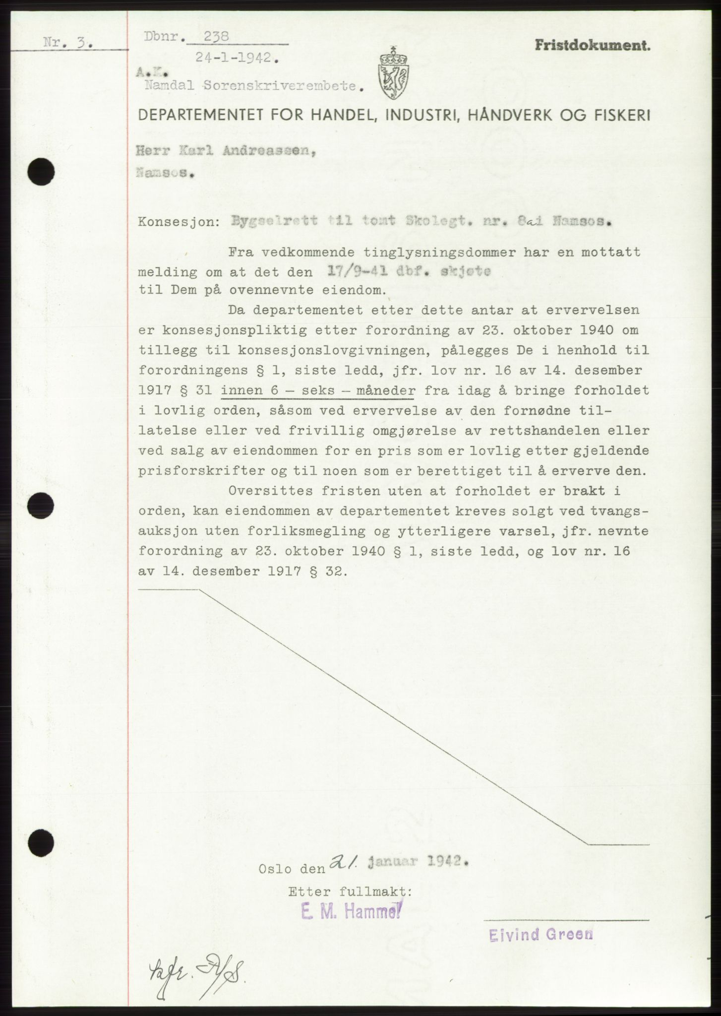 Namdal sorenskriveri, SAT/A-4133/1/2/2C: Pantebok nr. -, 1941-1942, Dagboknr: 238/1942
