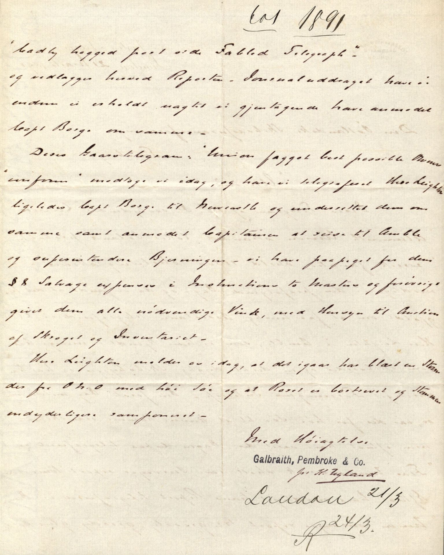 Pa 63 - Østlandske skibsassuranceforening, VEMU/A-1079/G/Ga/L0027/0006: Havaridokumenter / Union, Trio, Einar, Eidsvold, Emma, Svalen, 1891, s. 15