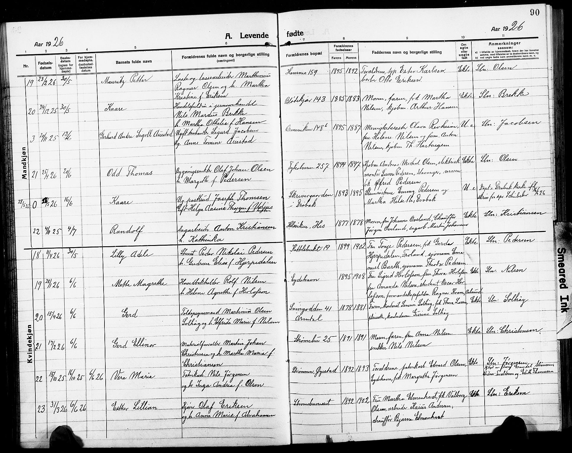 Arendal sokneprestkontor, Trefoldighet, AV/SAK-1111-0040/F/Fb/L0007: Klokkerbok nr. B 7, 1916-1927, s. 90