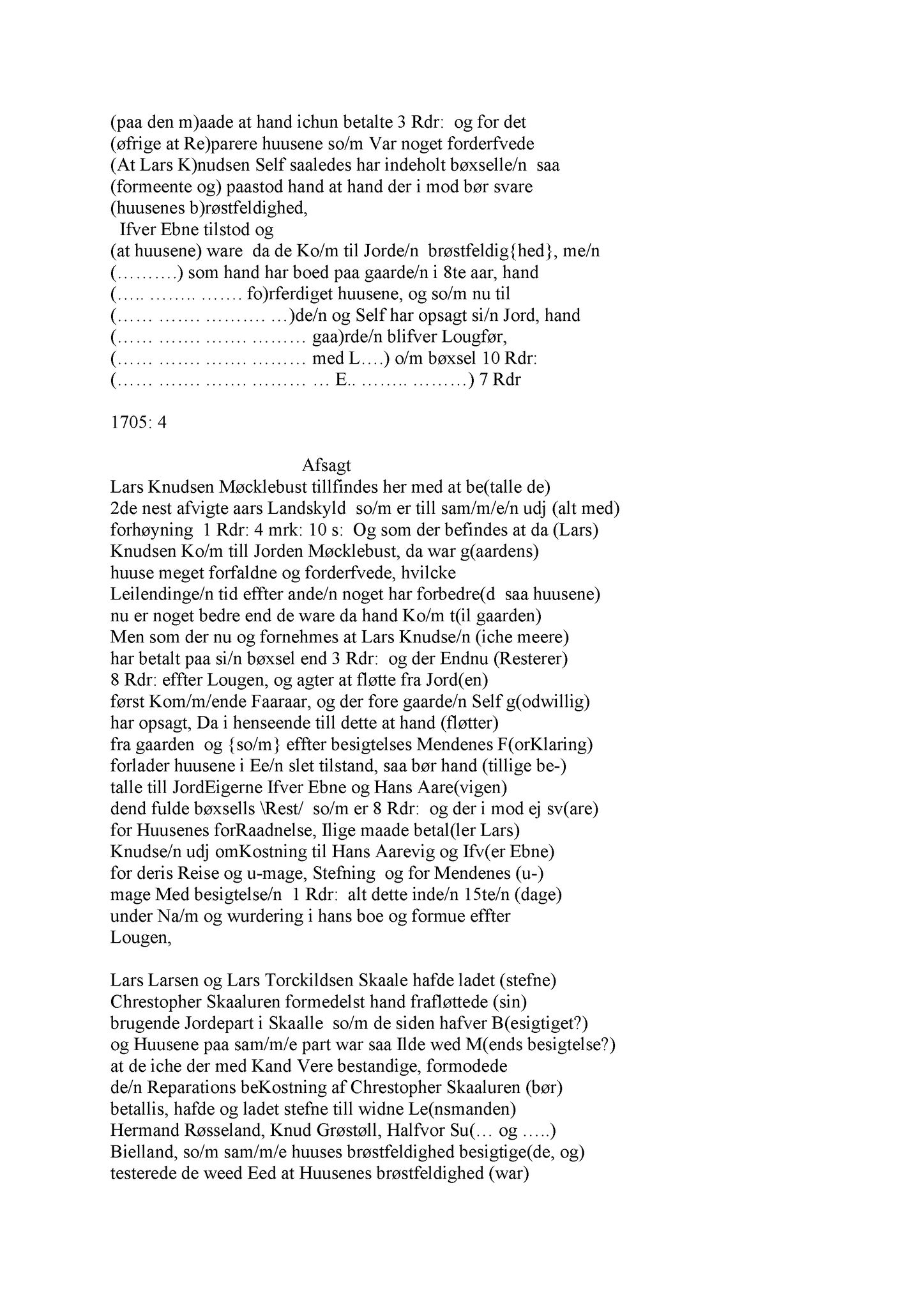 Samling av fulltekstavskrifter, SAB/FULLTEKST/A/12/0028: Sunnhordland sorenskriveri, tingbok nr. A 27, 1705