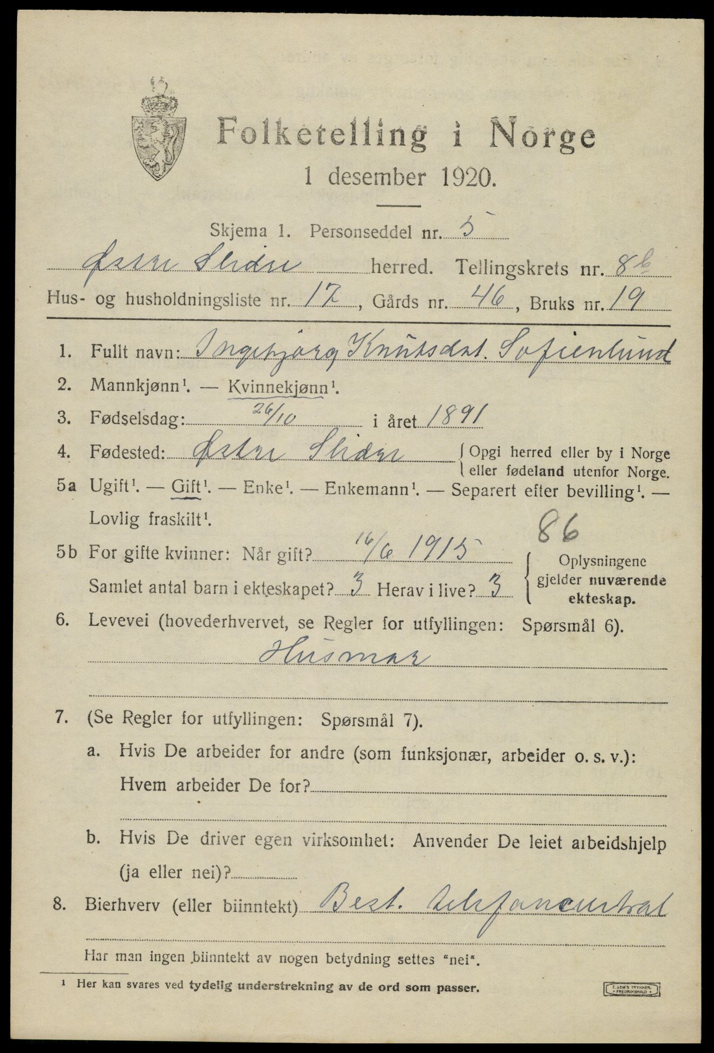 SAH, Folketelling 1920 for 0544 Øystre Slidre herred, 1920, s. 5517
