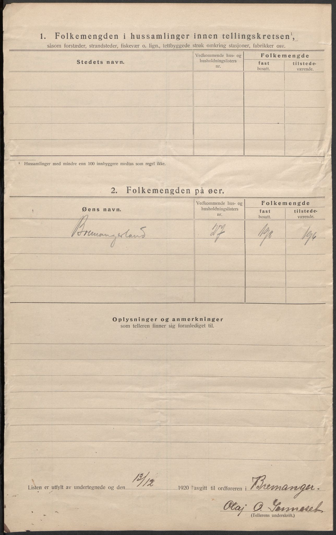 SAB, Folketelling 1920 for 1438 Bremanger herred, 1920, s. 23