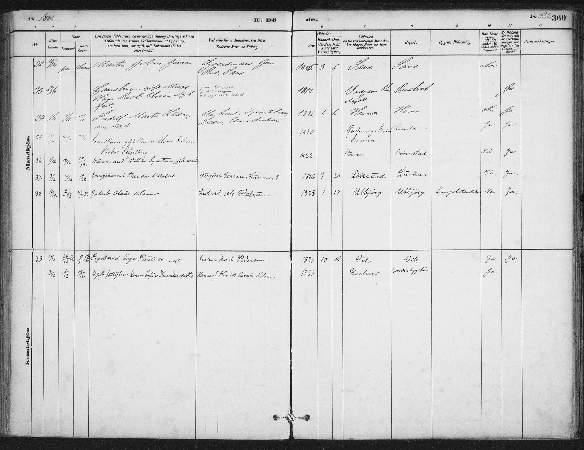 Ministerialprotokoller, klokkerbøker og fødselsregistre - Nordland, AV/SAT-A-1459/888/L1244: Ministerialbok nr. 888A10, 1880-1890, s. 360