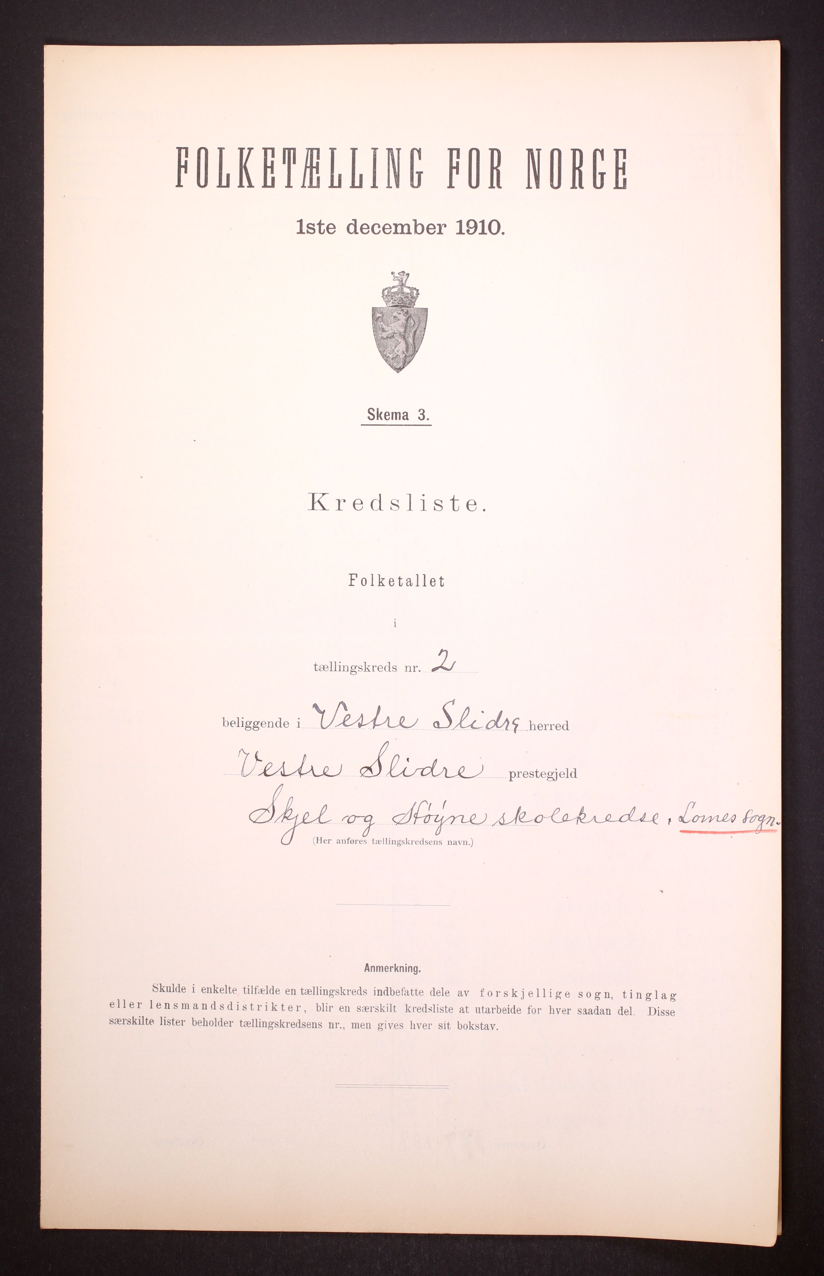 RA, Folketelling 1910 for 0543 Vestre Slidre herred, 1910, s. 7
