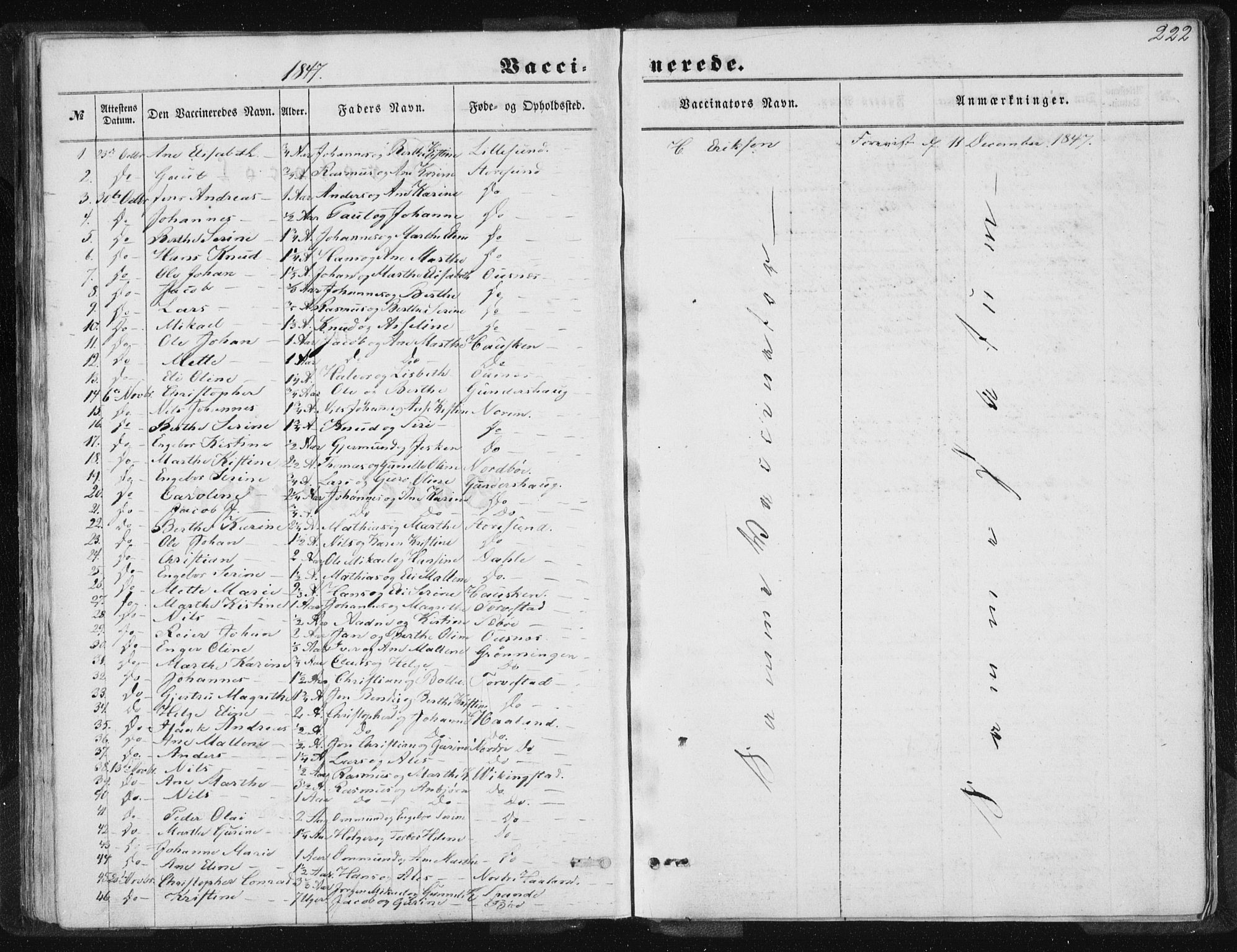 Torvastad sokneprestkontor, SAST/A -101857/H/Ha/Haa/L0008: Ministerialbok nr. A 8, 1847-1856, s. 222