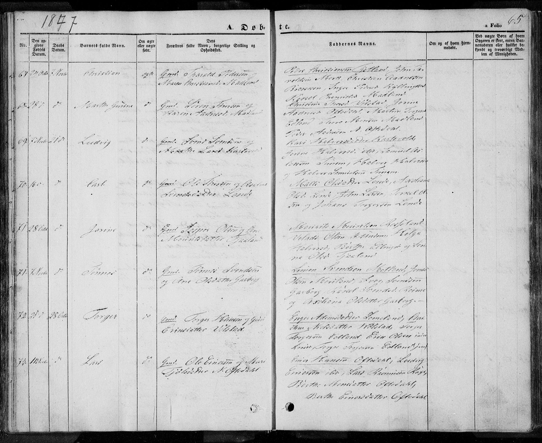 Lye sokneprestkontor, AV/SAST-A-101794/001/30BA/L0005: Ministerialbok nr. A 5.1, 1842-1855, s. 65
