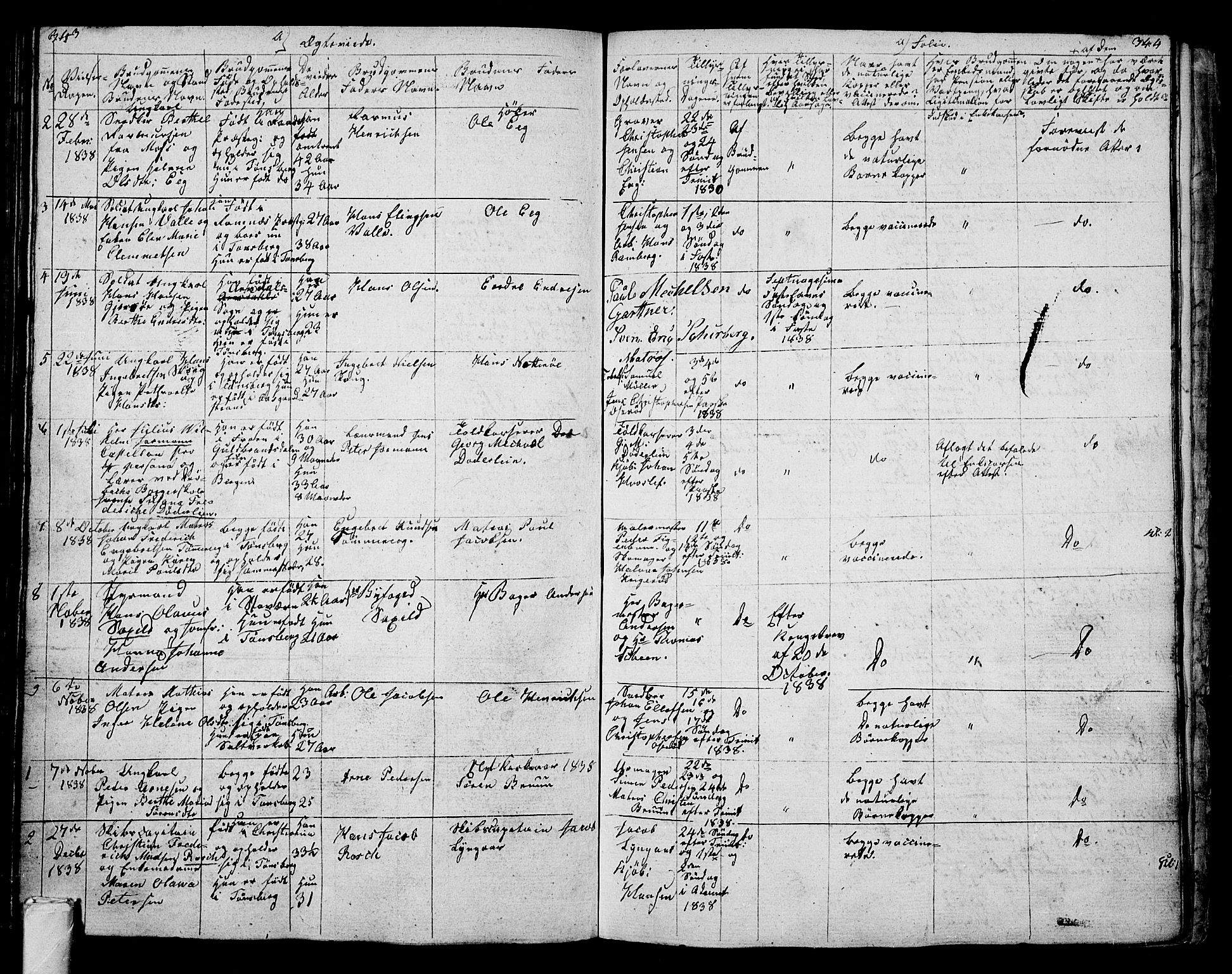 Tønsberg kirkebøker, AV/SAKO-A-330/G/Ga/L0002: Klokkerbok nr. 2, 1827-1854, s. 343-344