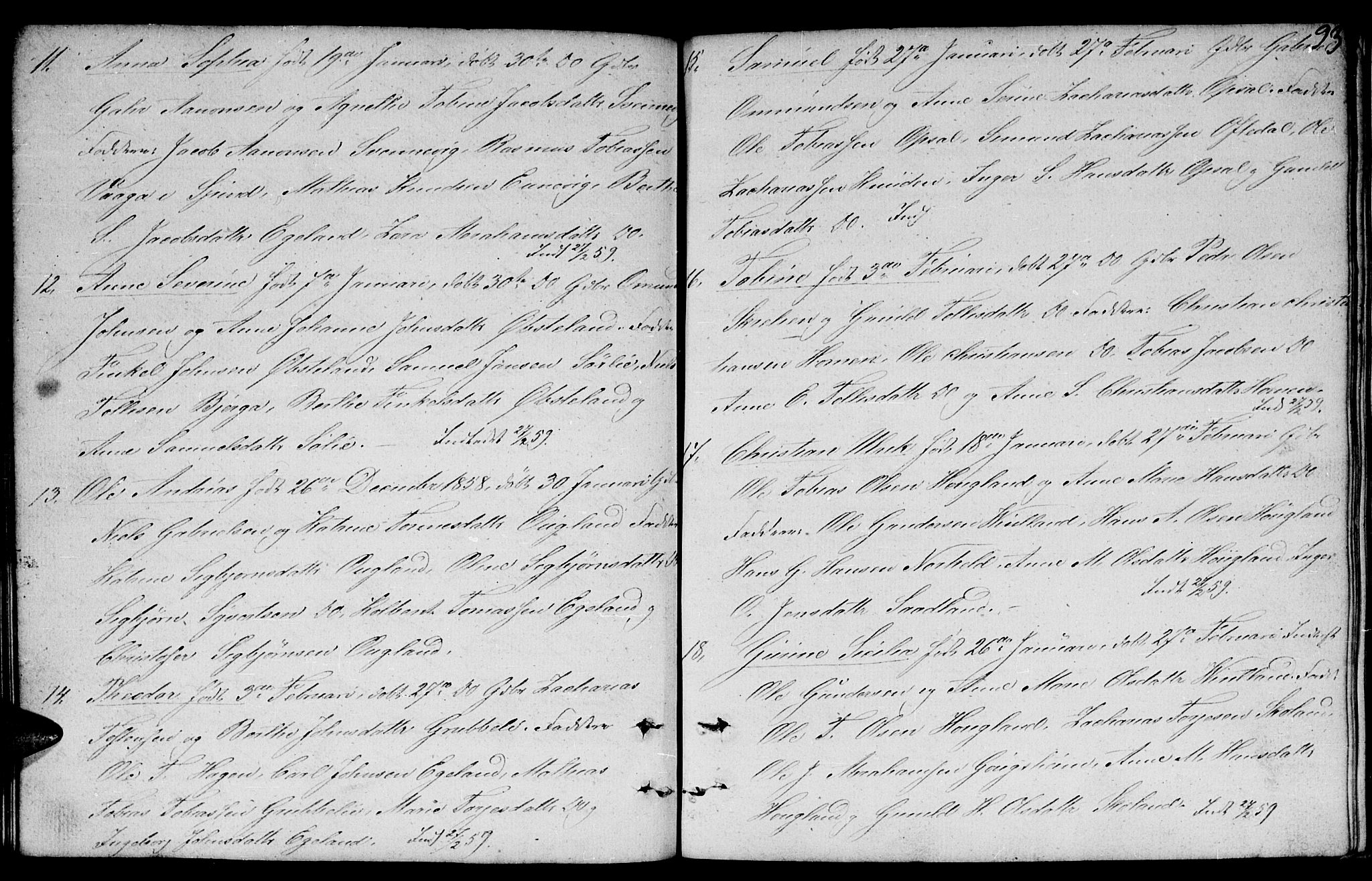 Lyngdal sokneprestkontor, AV/SAK-1111-0029/F/Fb/Fbc/L0002: Klokkerbok nr. B 2, 1849-1864, s. 93