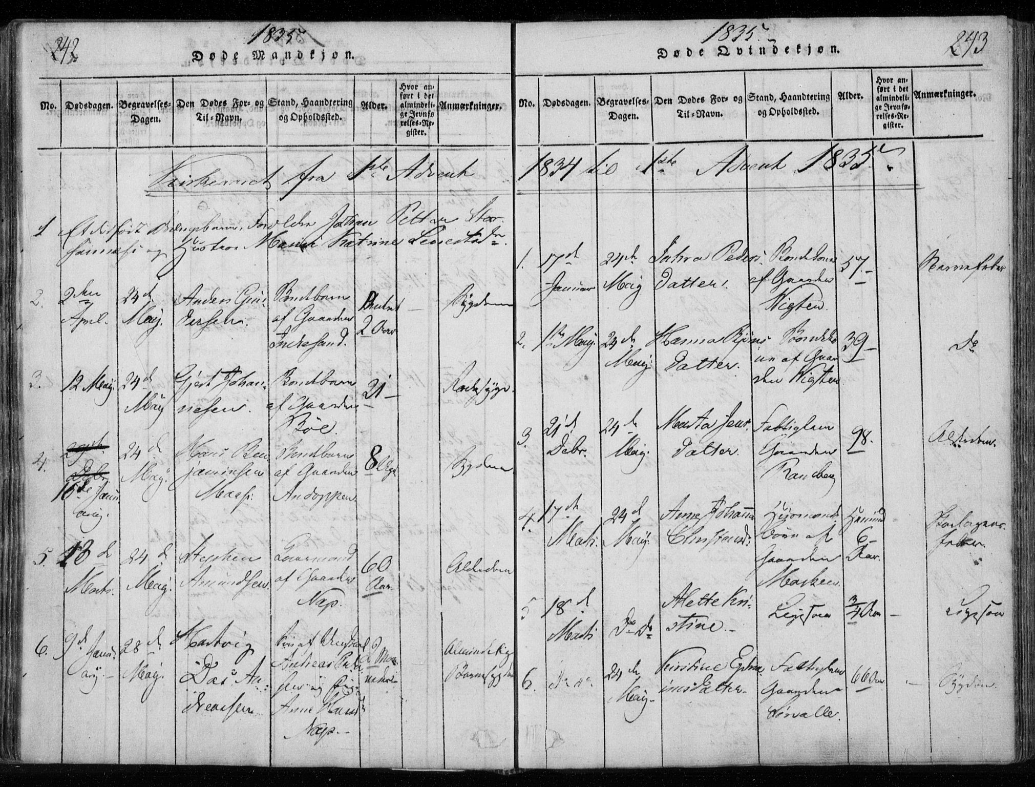 Ministerialprotokoller, klokkerbøker og fødselsregistre - Nordland, AV/SAT-A-1459/885/L1201: Ministerialbok nr. 885A02, 1820-1837, s. 242-243